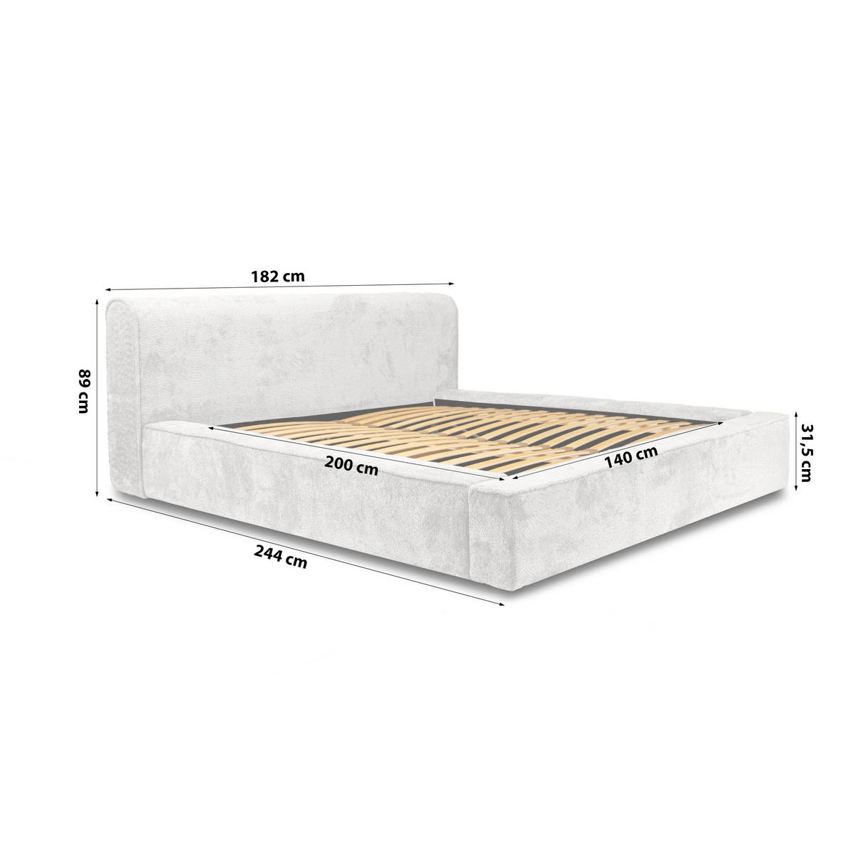 POLSTERBETT aus Polstermaterial Pedrosa 140x200 cm, Weiß - Weiß, Textil (140/200cm) - Fedve