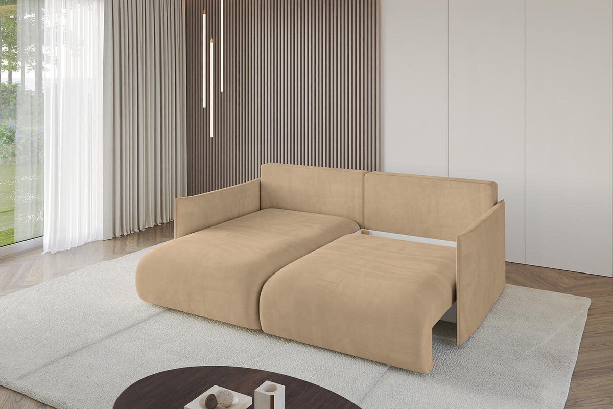 ECKSOFA Ottomane links ONESK-L 216x177x72 Beige Velours - Beige, Holzwerkstoff/Kunststoff (216/177cm) - ALTDECOR