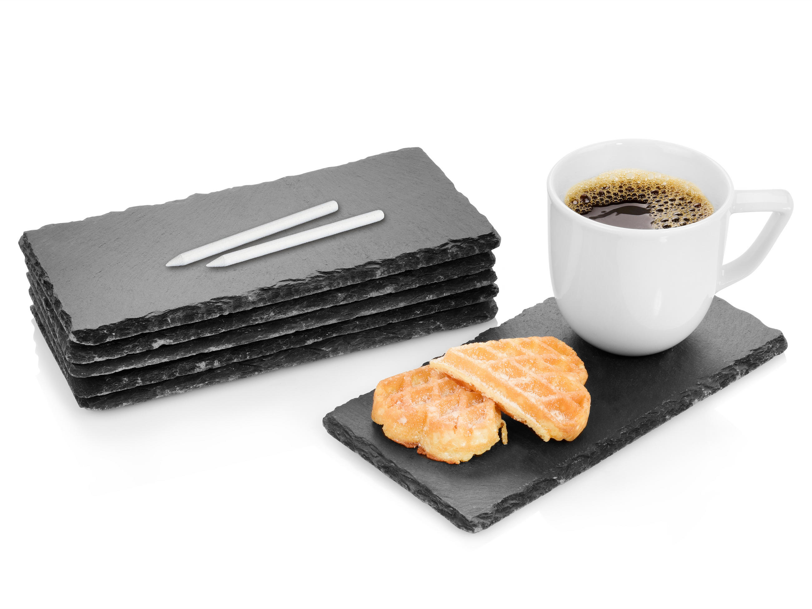 SCHIEFERPLATTEN SET BISCUIT - 6 teilig mit Kreide - Schwarz, Naturmaterialien (20/0.5/10cm) - Sänger