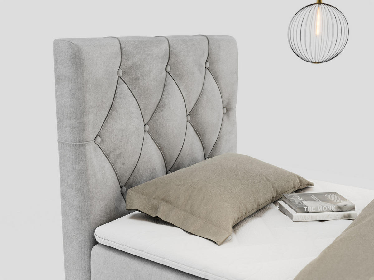 BOXBETT ALDA 90/200 Hellgrau Velvet - H4 - Links Seite - Hellgrau, Holz/Textil (90/200cm) - MKS