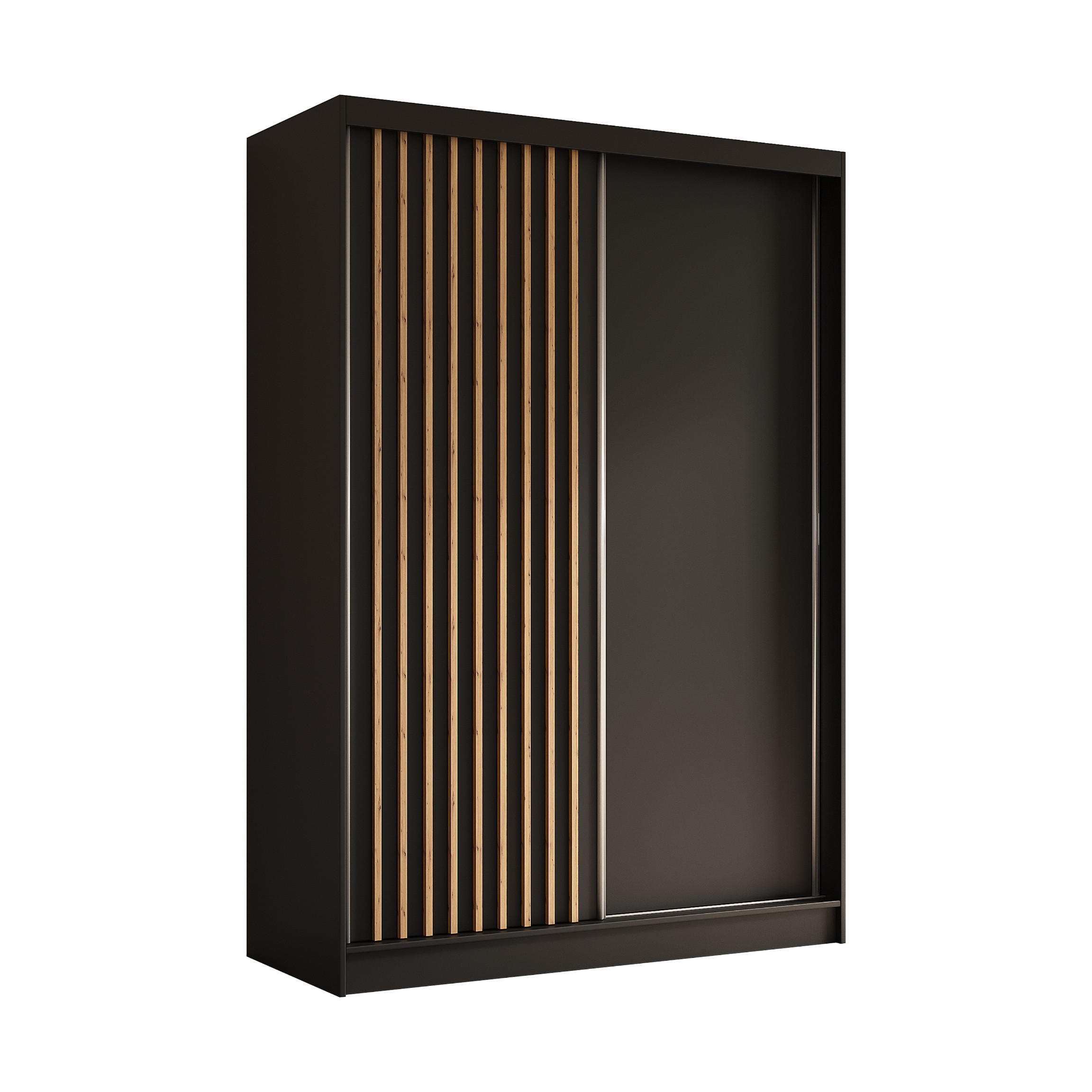 SCHWEBETÜRENSCHRANK Erika 150 cm mit Lamellen ohne Spiegel 2-türig, schwarz, schwarz, Lamelle Artisan - Schwarz/Braun, Kunststoff (150/216/51cm) - Margaret Hadas24