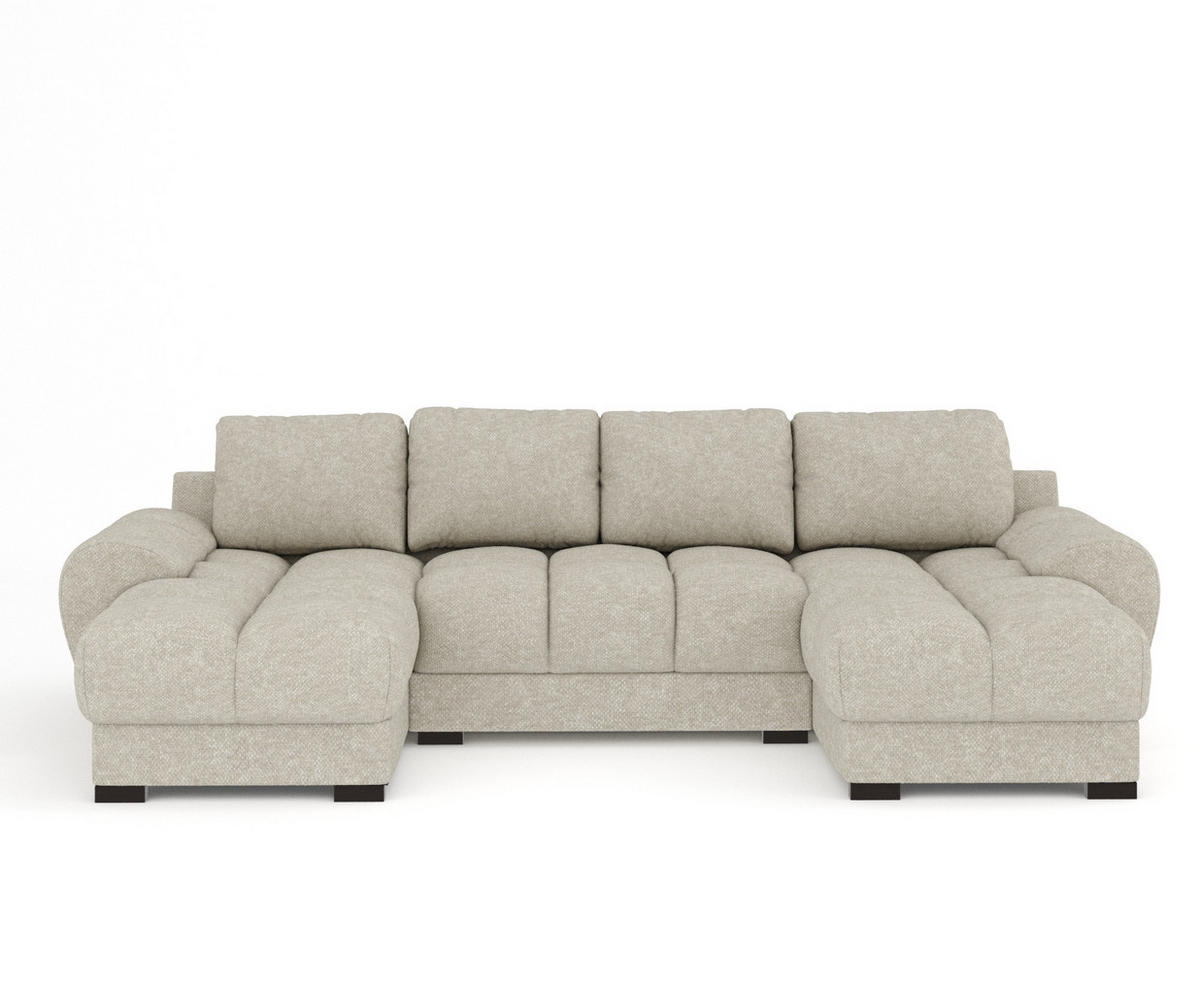 WOHNLANDSCHAFT Peebles Beige Grau Chenille-Stoff - Beige/Schwarz, Holz/Holzwerkstoff (330/90/175cm) - Maison de Reve