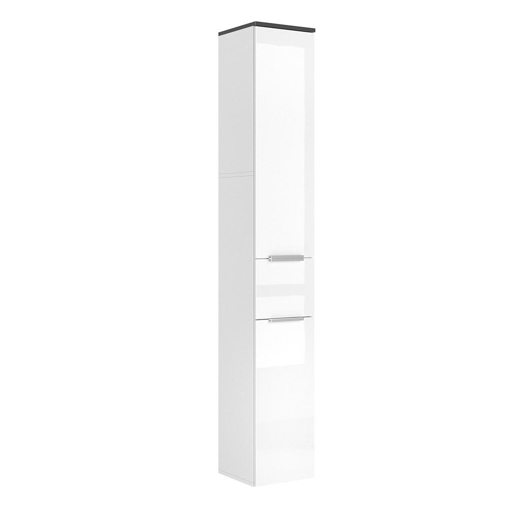 BADSCHRANK Otis Weiß Hochglanz 30 x 190 cm - Weiß Hochglanz/Weiß, Holzwerkstoff (30/190/30cm) - Vicco