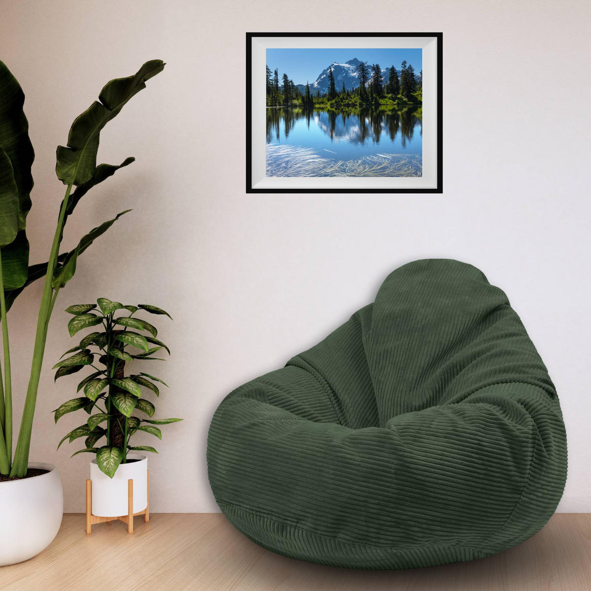 SITZSACK PARADISE MIT FUßSTÜTZE Kordsamt 2-tlg Forest Symphony M - Waldgrün/Grün, Textil (90/100/90cm) - Dreamroots
