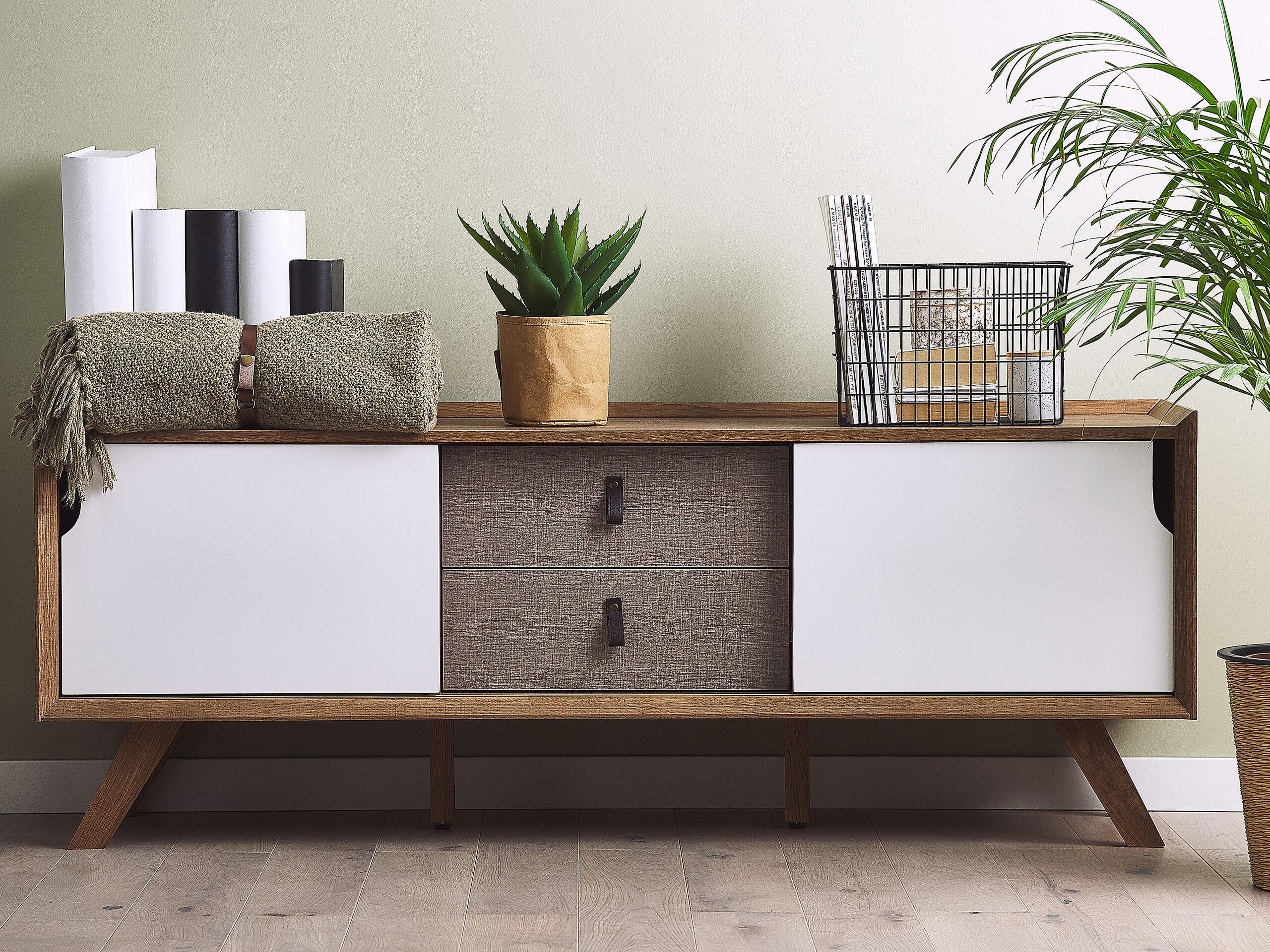 TV-MÖBEL Weiß, Hellbraun, Braun ACTON 42/147/56 cm - Weiß, Holzwerkstoff (147/56/42cm) - Beliani