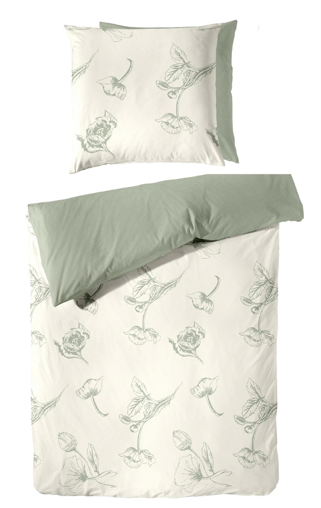 WENDE-BETTWÄSCHE Halbleinen 155x220 cm aus 55% Baumwolle 45% Leinen, Bettbezug 155 x 220 - Floral Grün - Grün, Textil (155/220cm) - Carpe Sonno