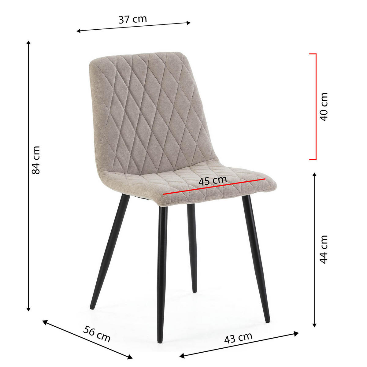 STUHL 4er-Set Abril Stoff beige - Beige, Textil/Metall (45/84/56cm) - VS Venta-stock