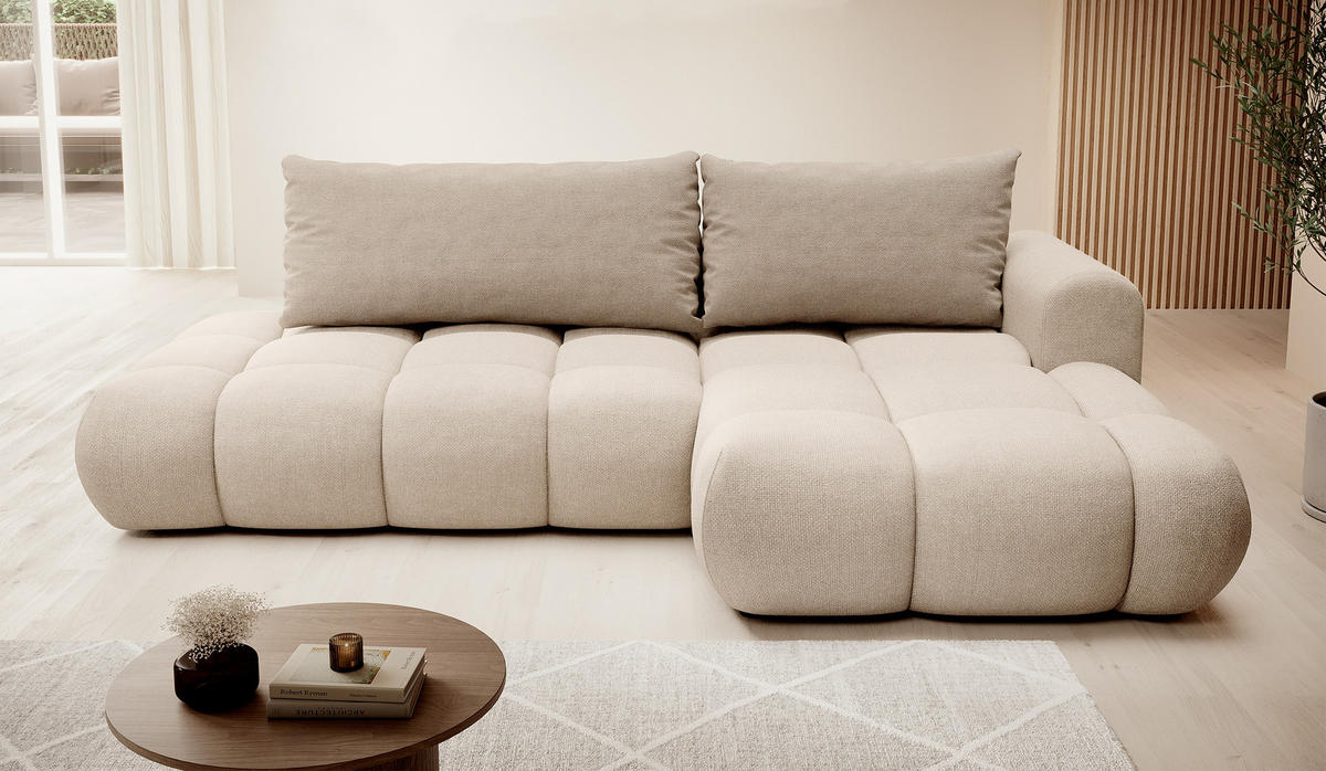 ECKSOFA Ombo Beige Chenille 280 cm - Beige/Schwarz, Kunststoff/Textil (284/167cm) - Selsey