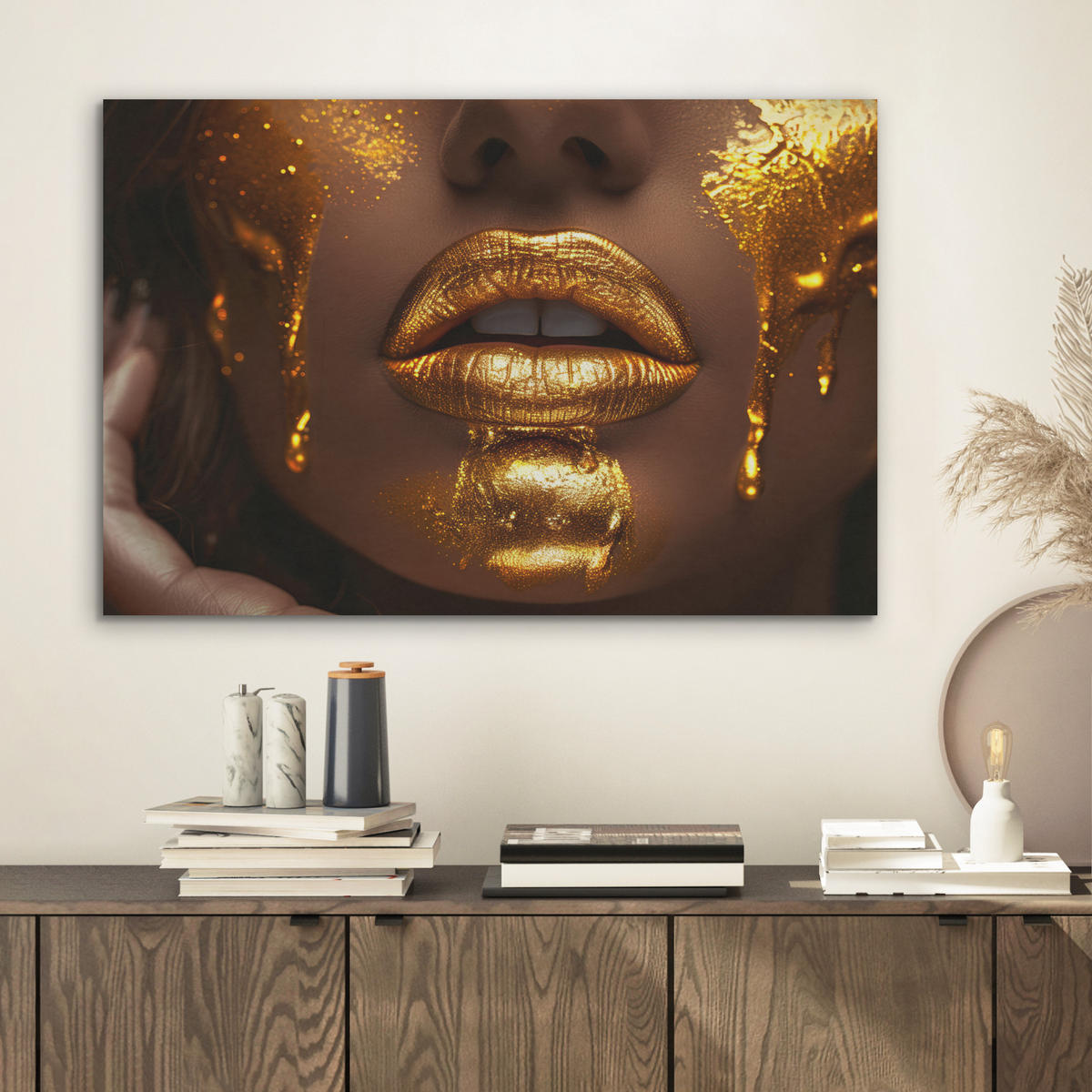 AKUSTIKBILD Frau - Gold - Luxus - Porträt Wanddeko 70x50 cm - Goldfarben, Kunststoff (70/50/0.9cm) - MuchoWow