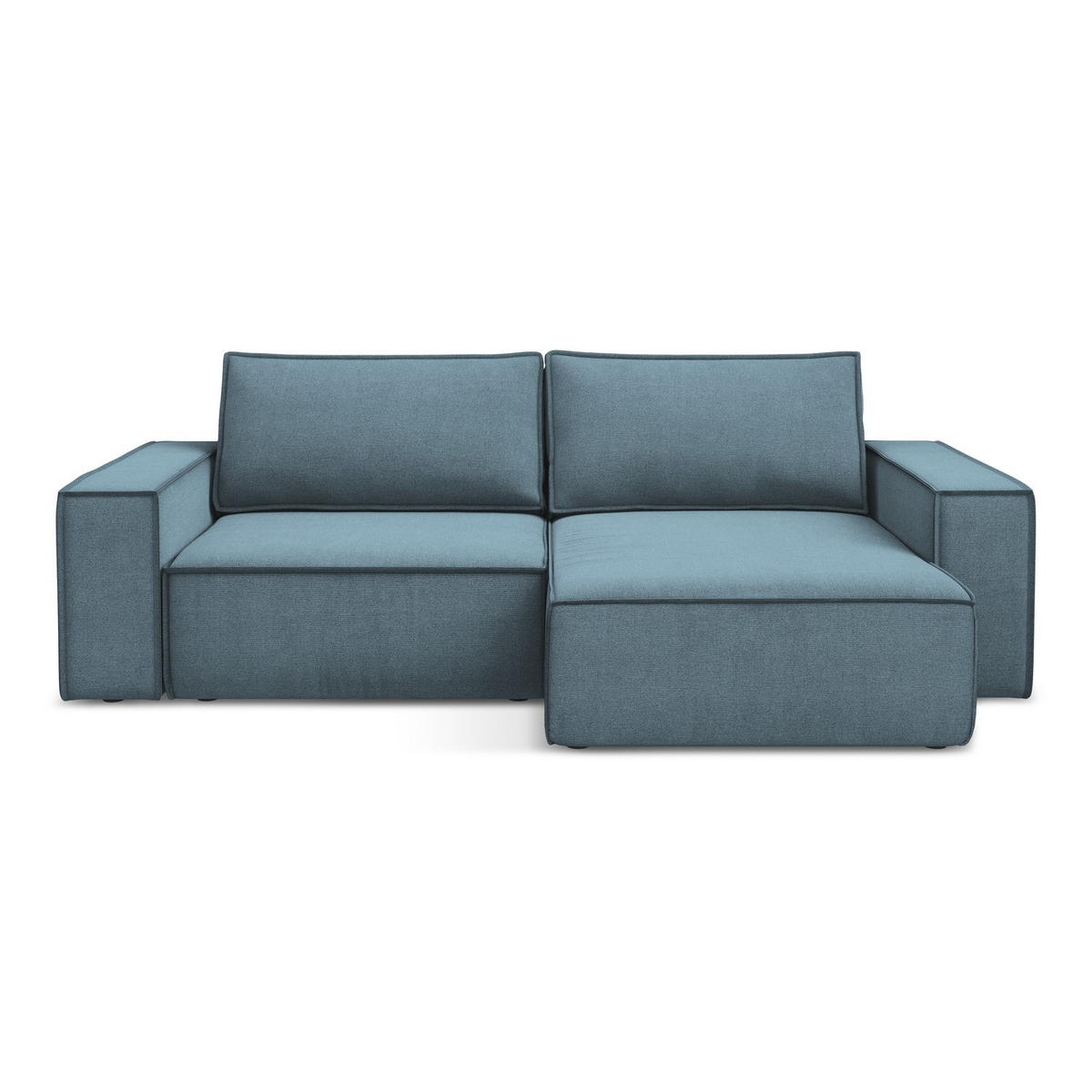 ECKSOFA mit Schlaffunktion Strukturstoff Stoff Blau - Blau/Schwarz, Kunststoff/Textil (257/148cm) - LaMiaSofa