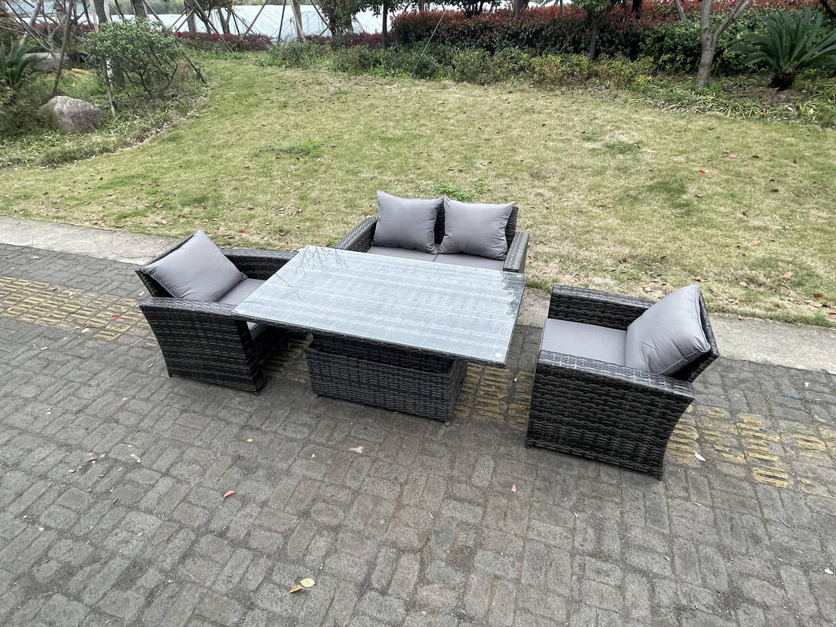 GARTENSOFA Hohe Rückenlehne Polyrattan Dunkelgrau 4-Sitzer - Dunkelgrau, Metall - Fimous