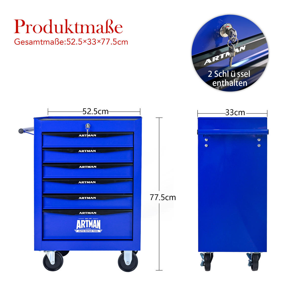 KOMBINATIONSKOFFER – 6 Schubladen, 508 mm (20 Zoll), mit 6 Schubladen, Farbgebung in Schwarz und Blau. - Multicolor, Metall (33/77.5/60cm) - DCA