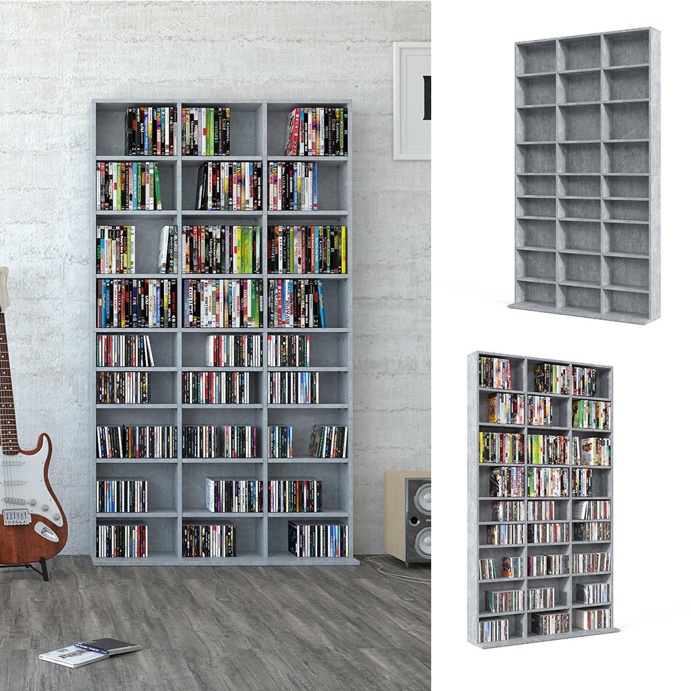 CD-REGAL Jukebox Beton 102 x 178 cm - Grau, Holzwerkstoff (102/178/16cm) - Vicco
