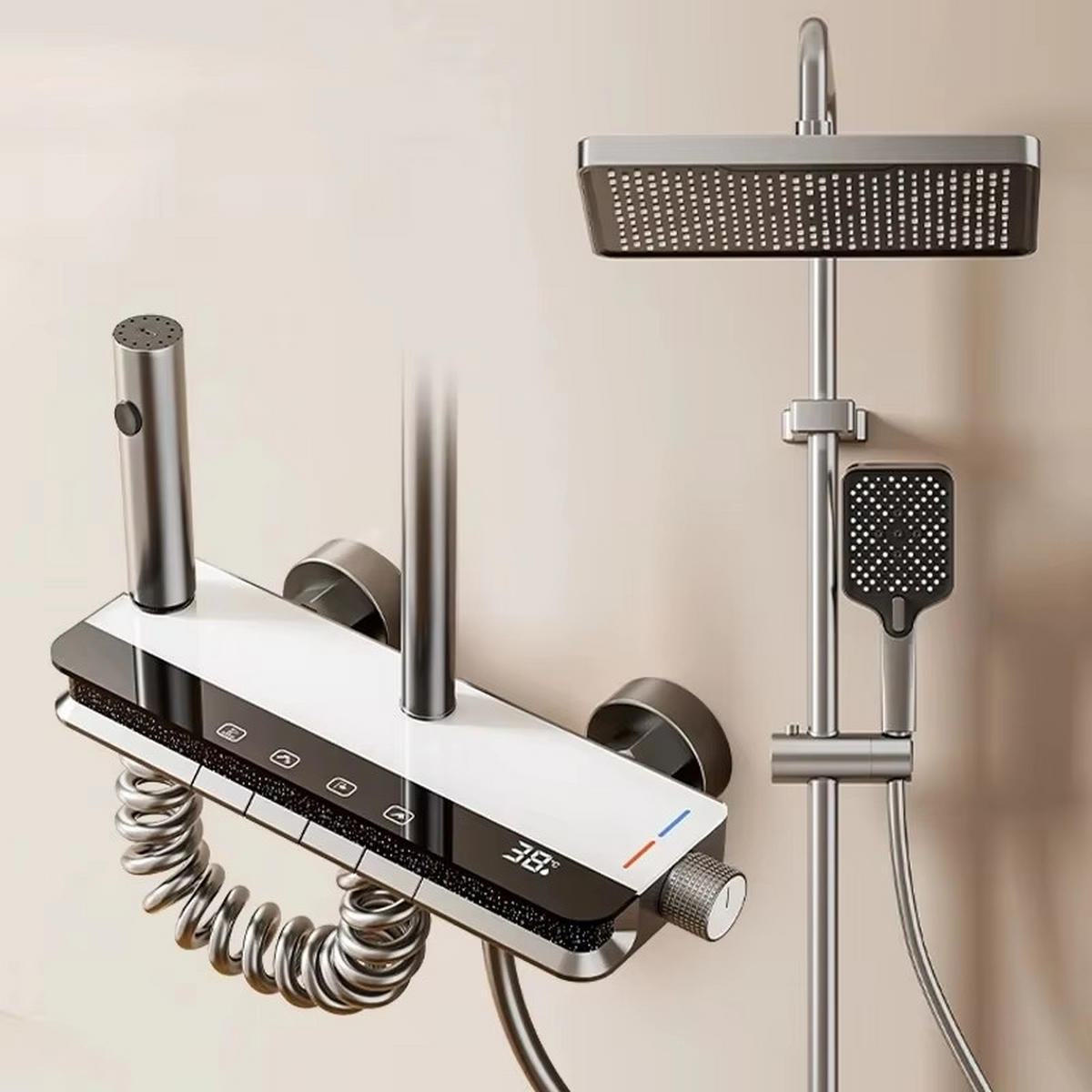 ÜBERKOPFBRAUSESET LED Digitalanzeige Messing Weiß - Weiß, Metall (20/120/30cm) - Kaket