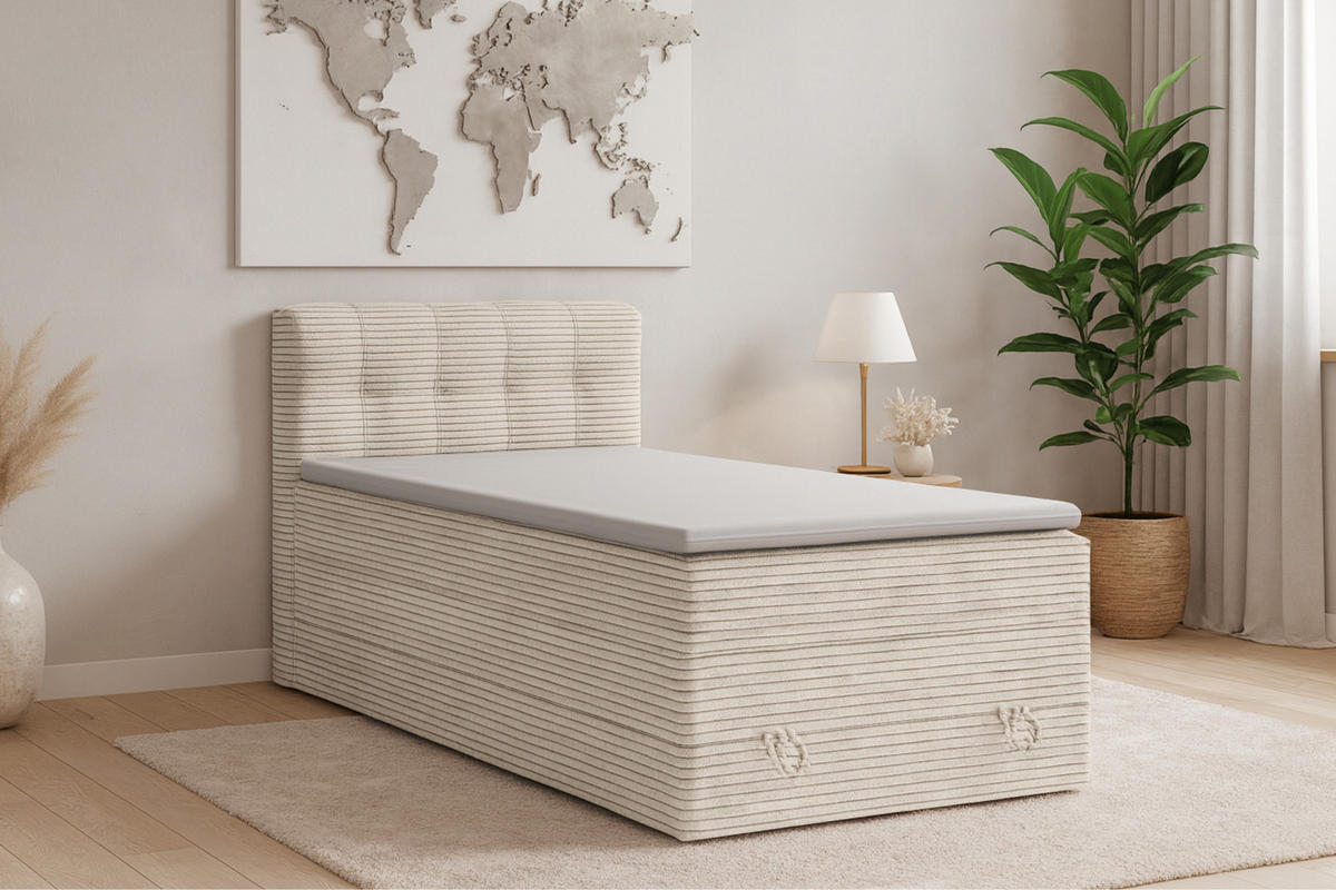 BOXSPRINGBETT JUNG 2 100/200 Cord Creme mit Matratzen H3 + H4 - Creme, Holz/Holzwerkstoff (100/200cm) - Deine Möbel 24