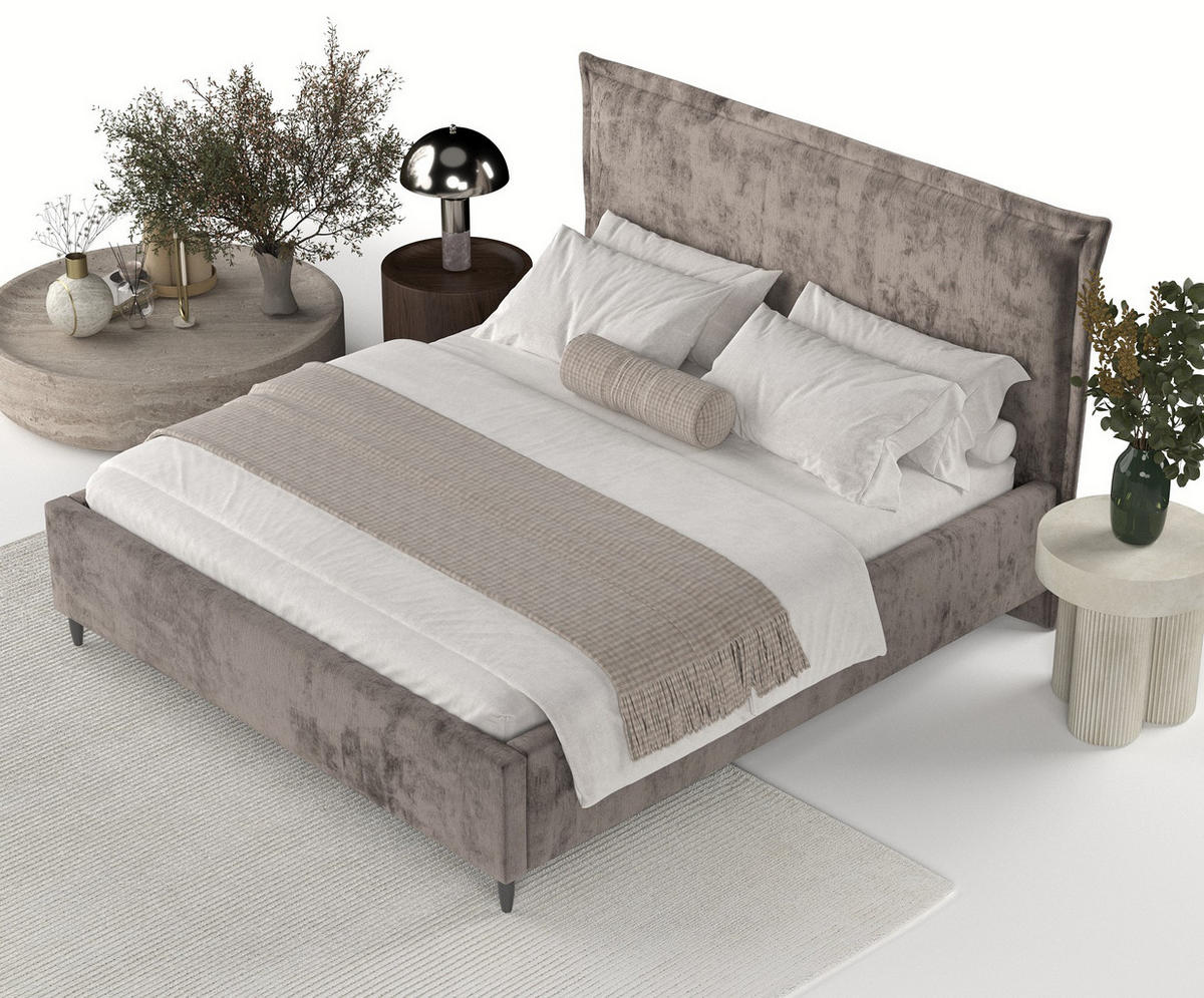 POLSTERBETT Cape Cod Braun 160/200 cm im Chenille-Stoff - Schwarz/Naturfarben, Holz/Holzwerkstoff (160/200cm) - Maison de Reve