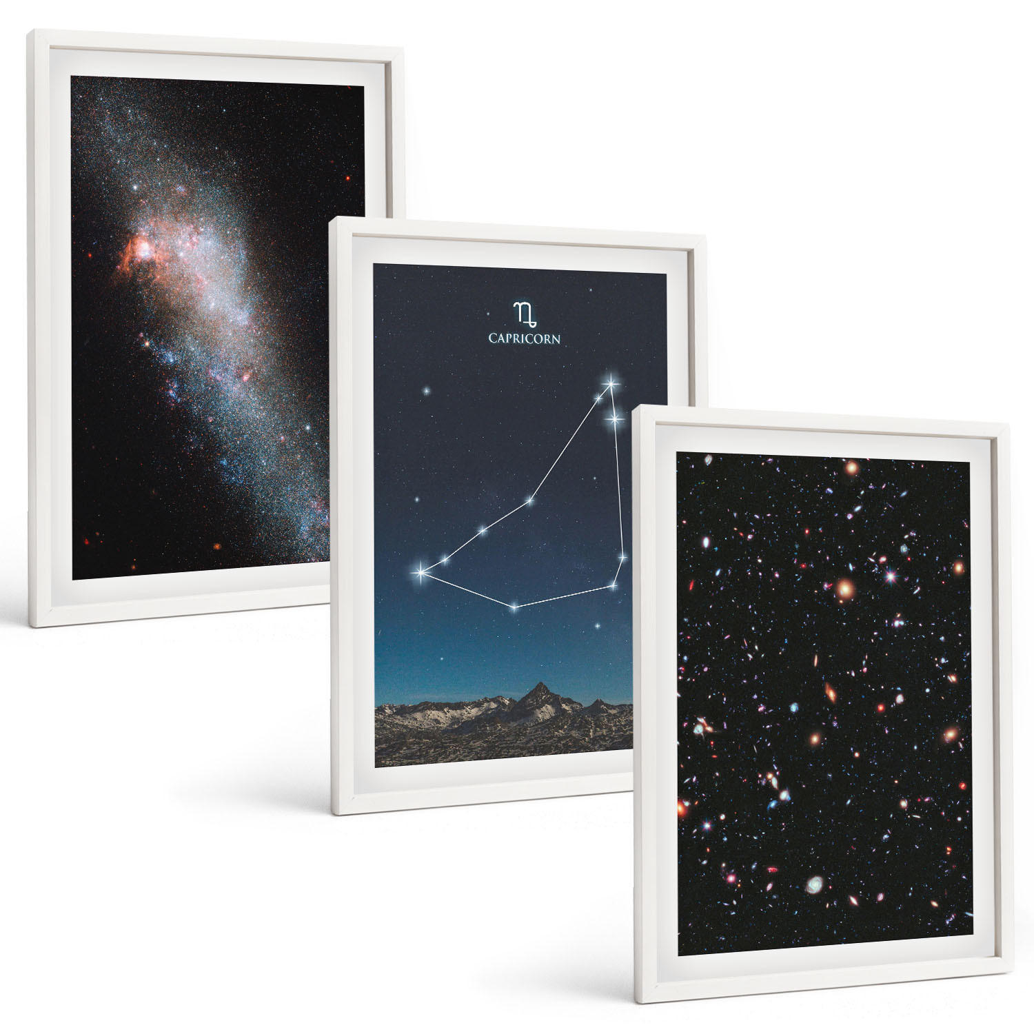 BILDER SET 3er Set - 40x60 cm Weißer Rahmen - Galaxie im Sternbild Steinbock - Weiß, Kunststoff (40/60cm) - TULUP