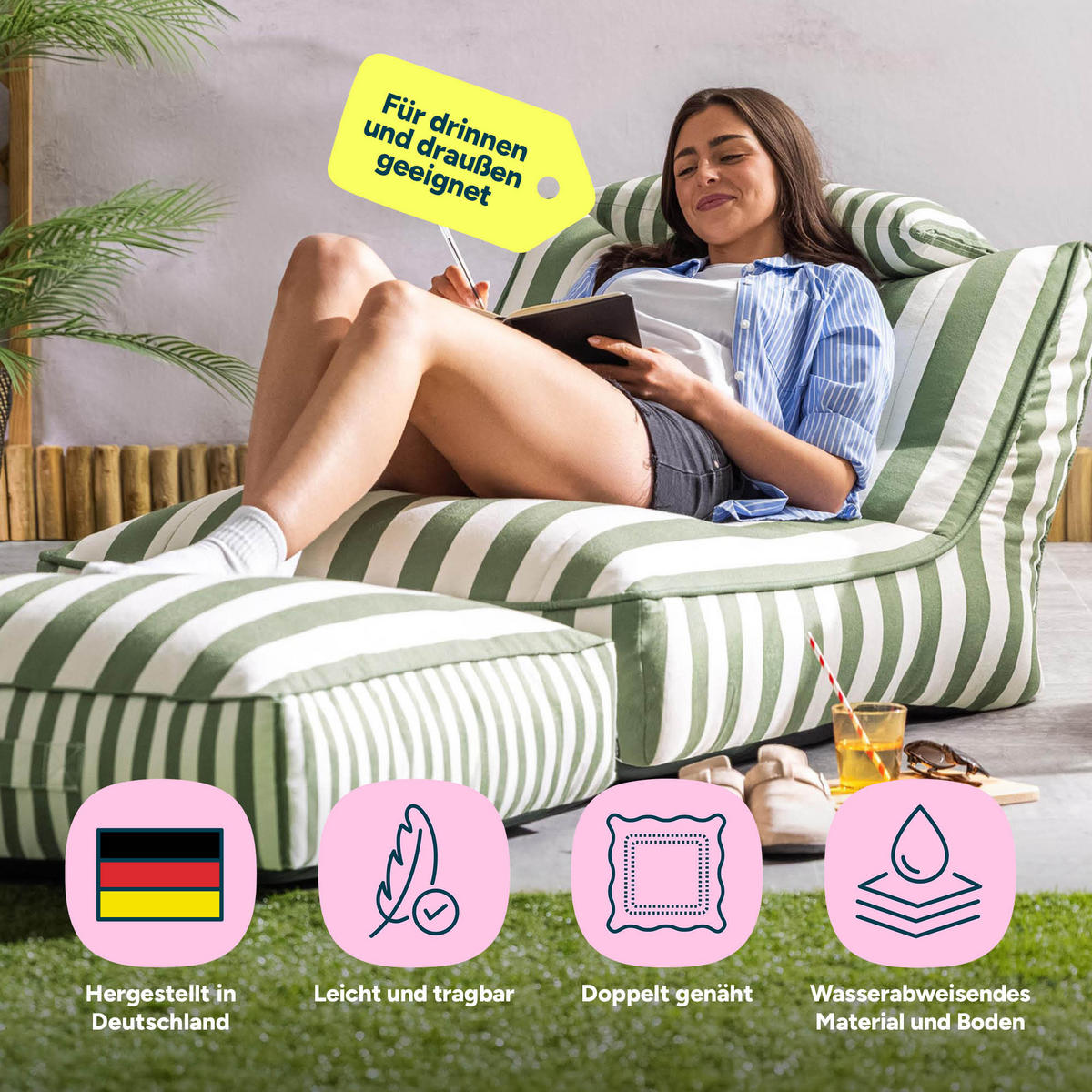 SITZSACK Outdoor mit Bodenkissen Nova - Olivgrün, Textil (84/68/180cm) - icon