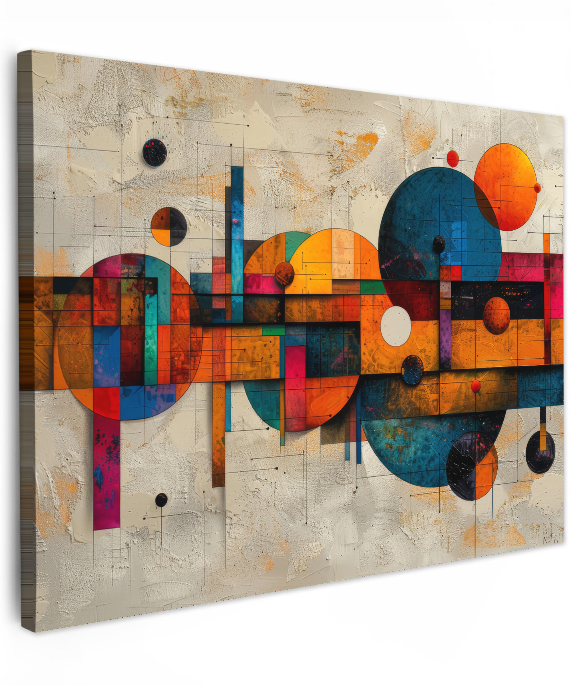 LEINWANDBILD Vintage - Moderne Kunst - Orange - Geometrische Formen Wandbild 40x30 cm - Multicolor, Textil (40/30cm) - MuchoWow