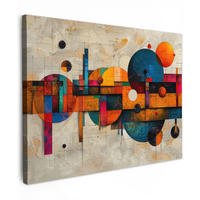 LEINWANDBILD - Vintage - Moderne Kunst - Orange - Geometrische Formen - 80x60 - Malerei - Multicolor, Textil (80/60cm) - MuchoWow