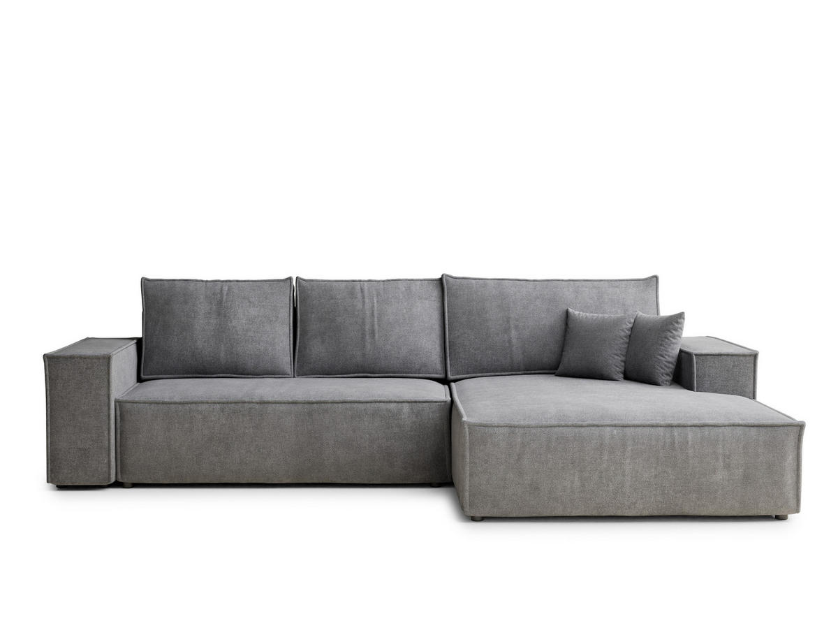 ECKSOFA Maze Grau Chenille-Stoff - Rechts Seite - Schwarz/Grau, Holz/Holzwerkstoff (294/185cm) - Maison de Reve