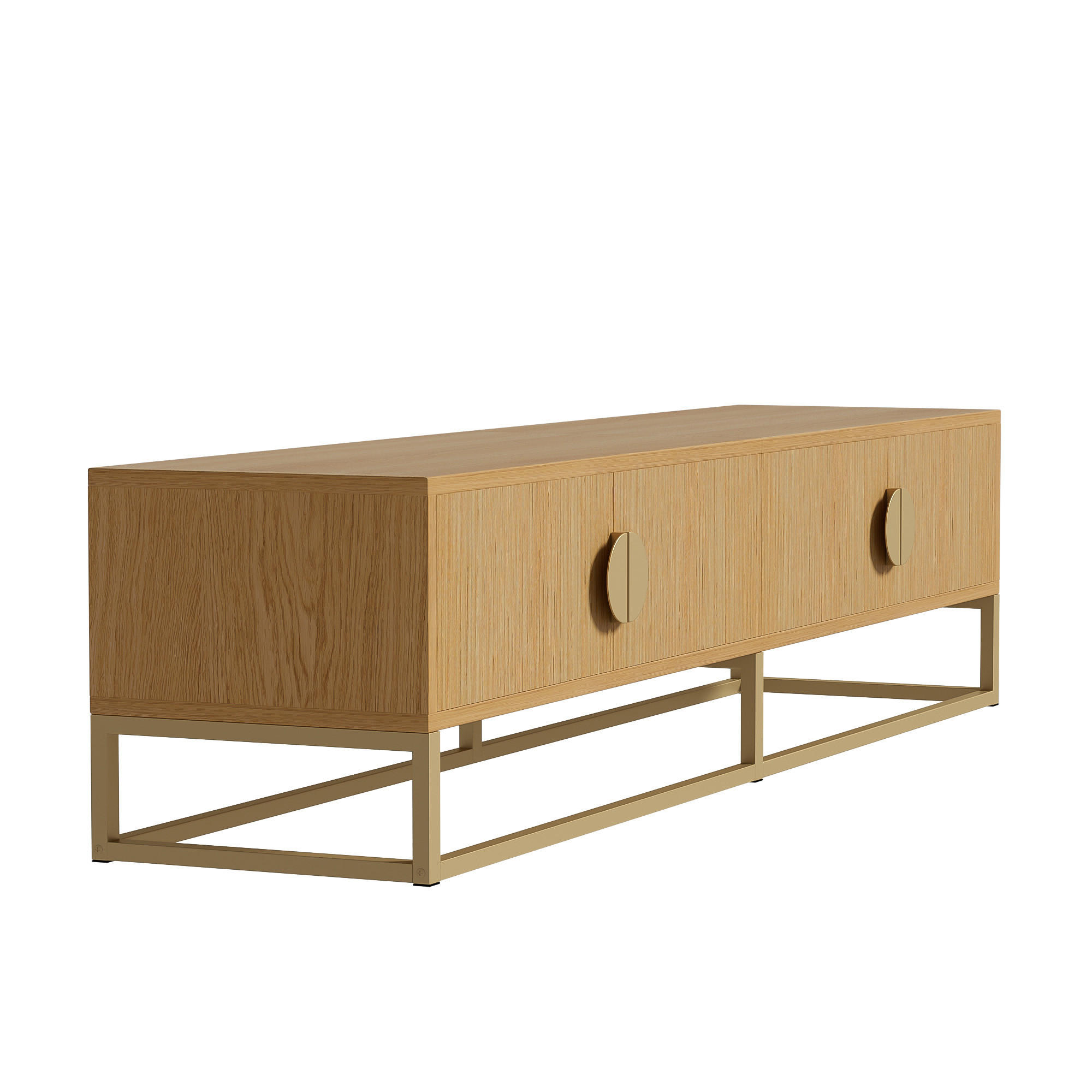 TV Lowboard 180 cm, 4 Türen, halbrunde Griffe, Weiß - Braun, Holz (180/40/40cm)