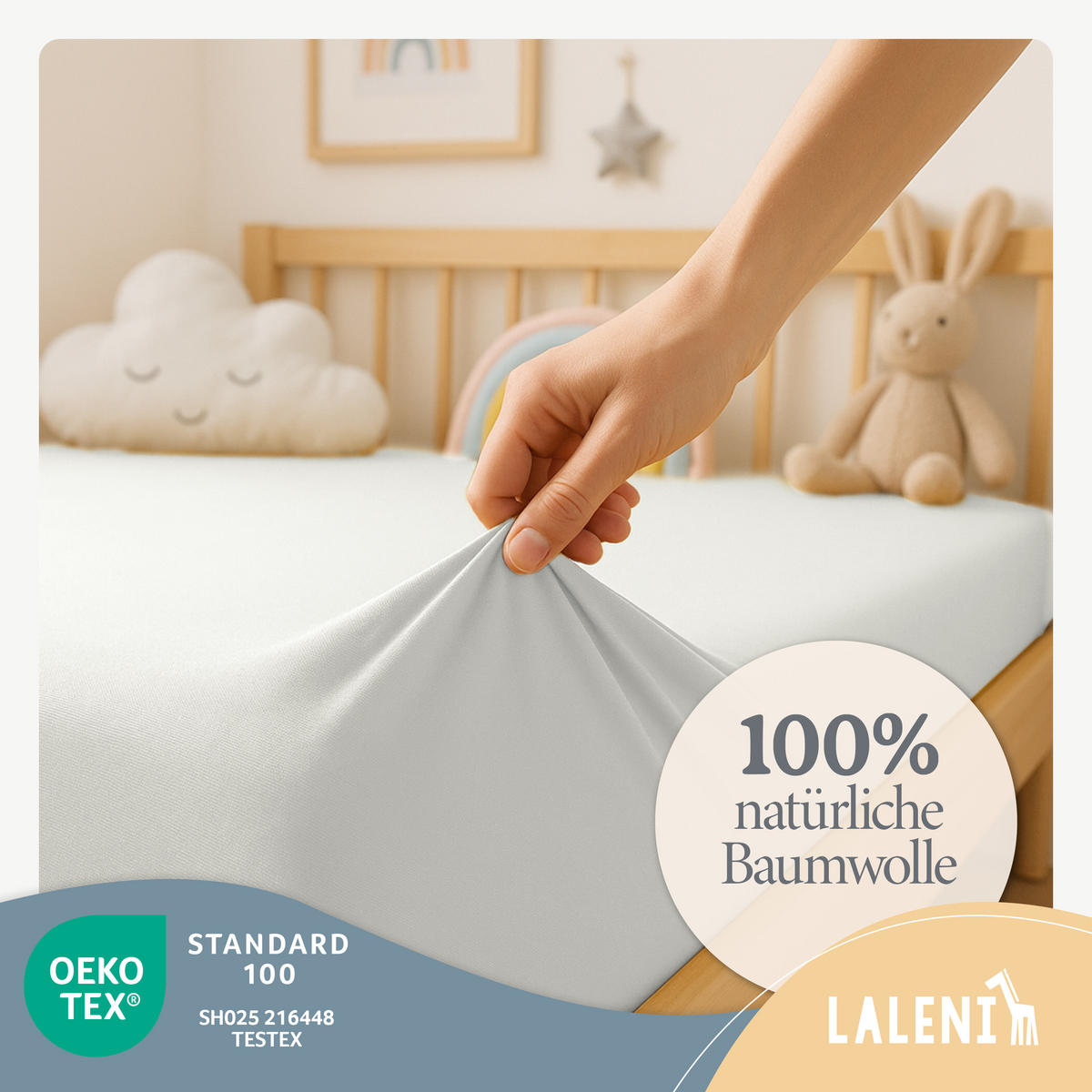 SPANNBETTLAKEN für Beistellbett & Stubenwagen – 100% Baumwolle, Atmungsaktiv & Weich, 50x89x10 cm, Elfenbein - Sandfarben, Textil (50/89cm) - Laleni