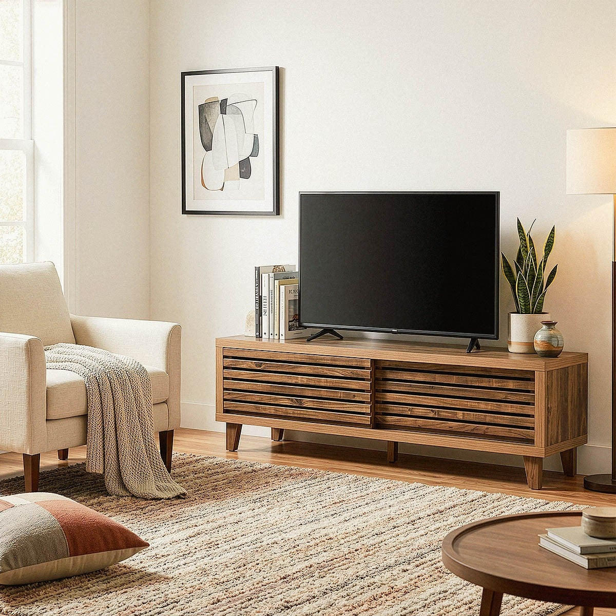 TV-MÖBEL mit 2 Schiebetüren 35/140/45 cm - Nussbaumfarben, Holzwerkstoff (35/45/140cm) - Calicosy