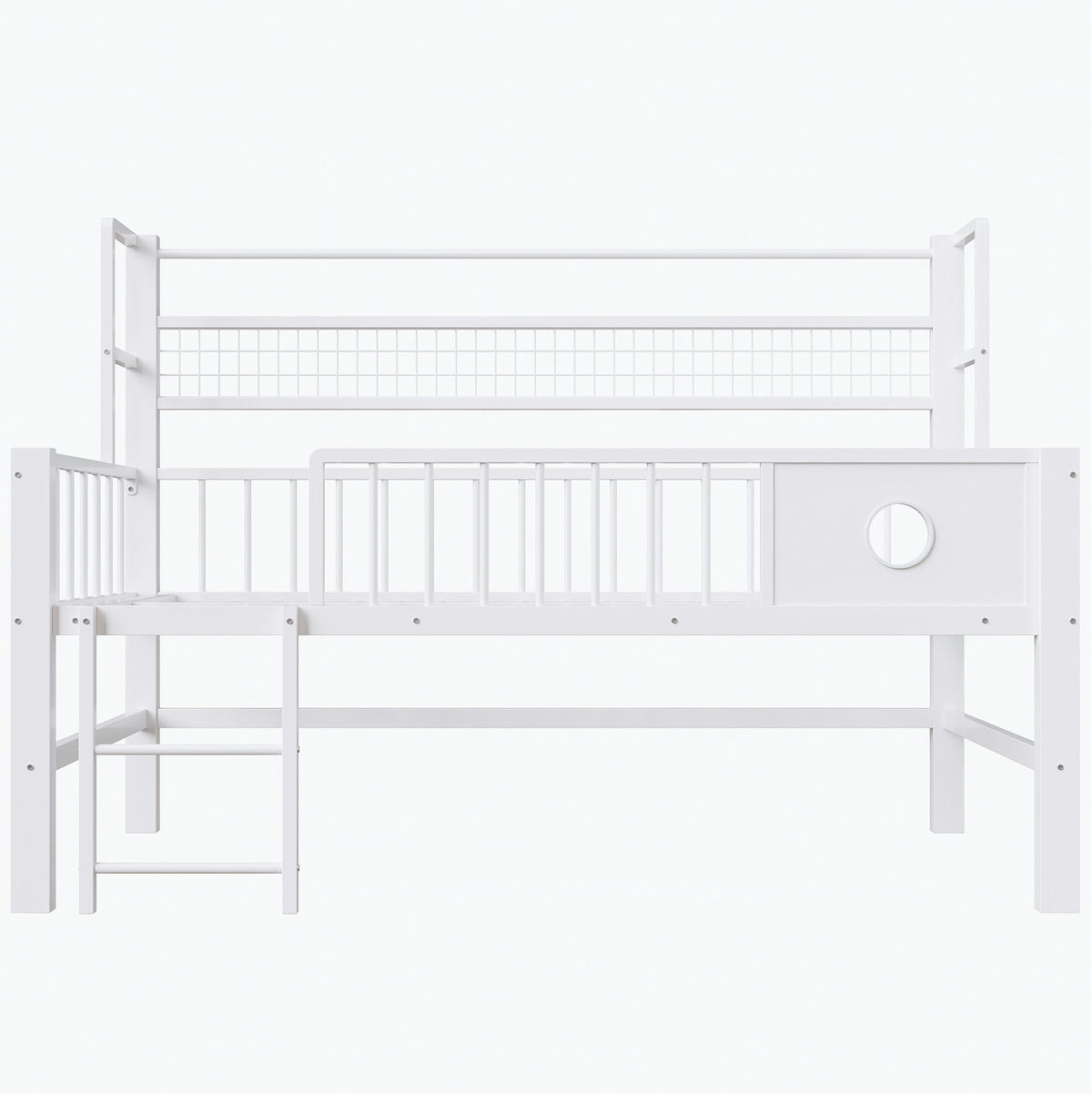 NIEDRIGES Hochbett 90/200 cm Weiß aus Metall mit Stauraum - Weiß, Metall (90/200cm) - OKMYHOME