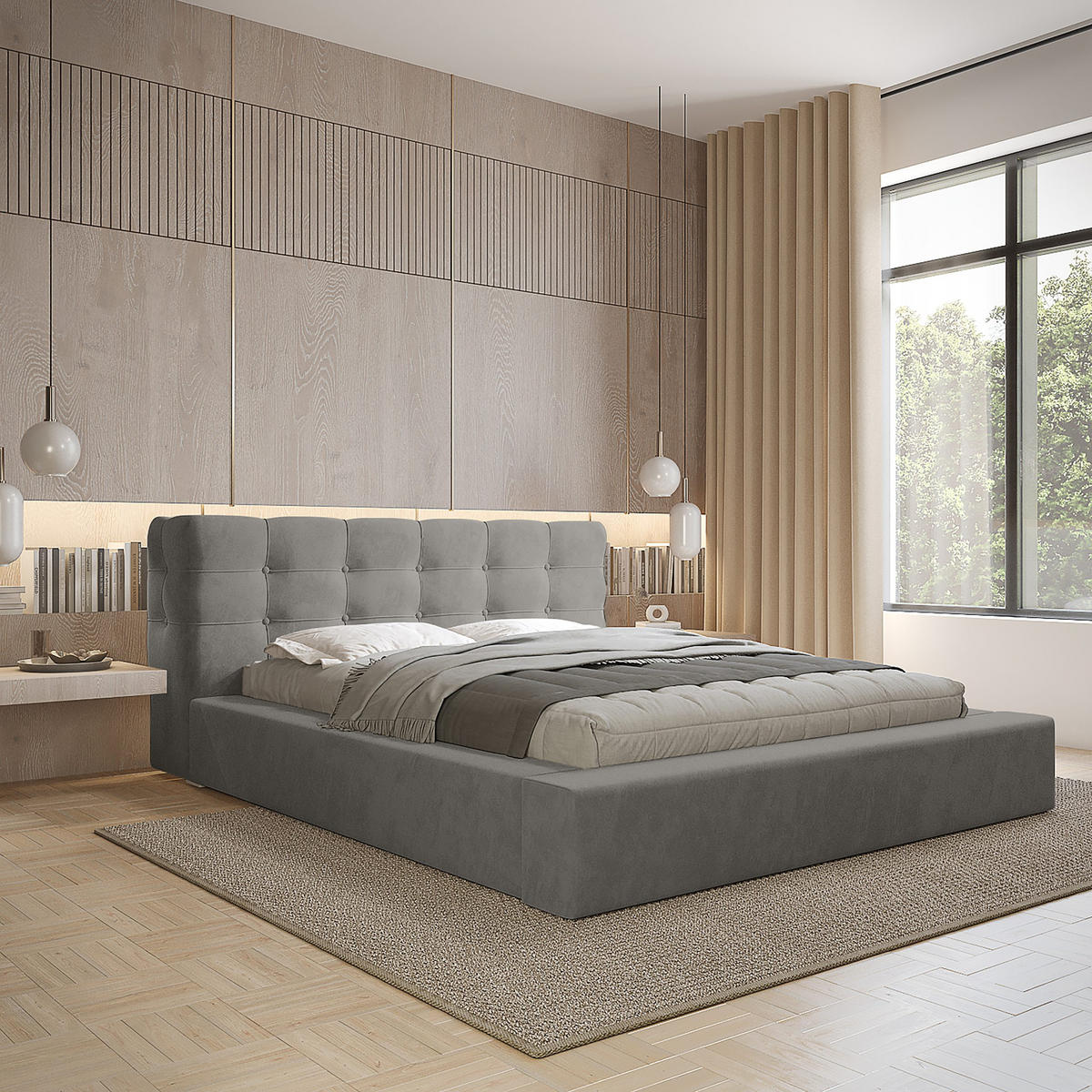 POLSTERBETT aus Velvet Gretta 180x200 cm, Hellgrau - Hellgrau, Textil (180/200cm) - Fedve
