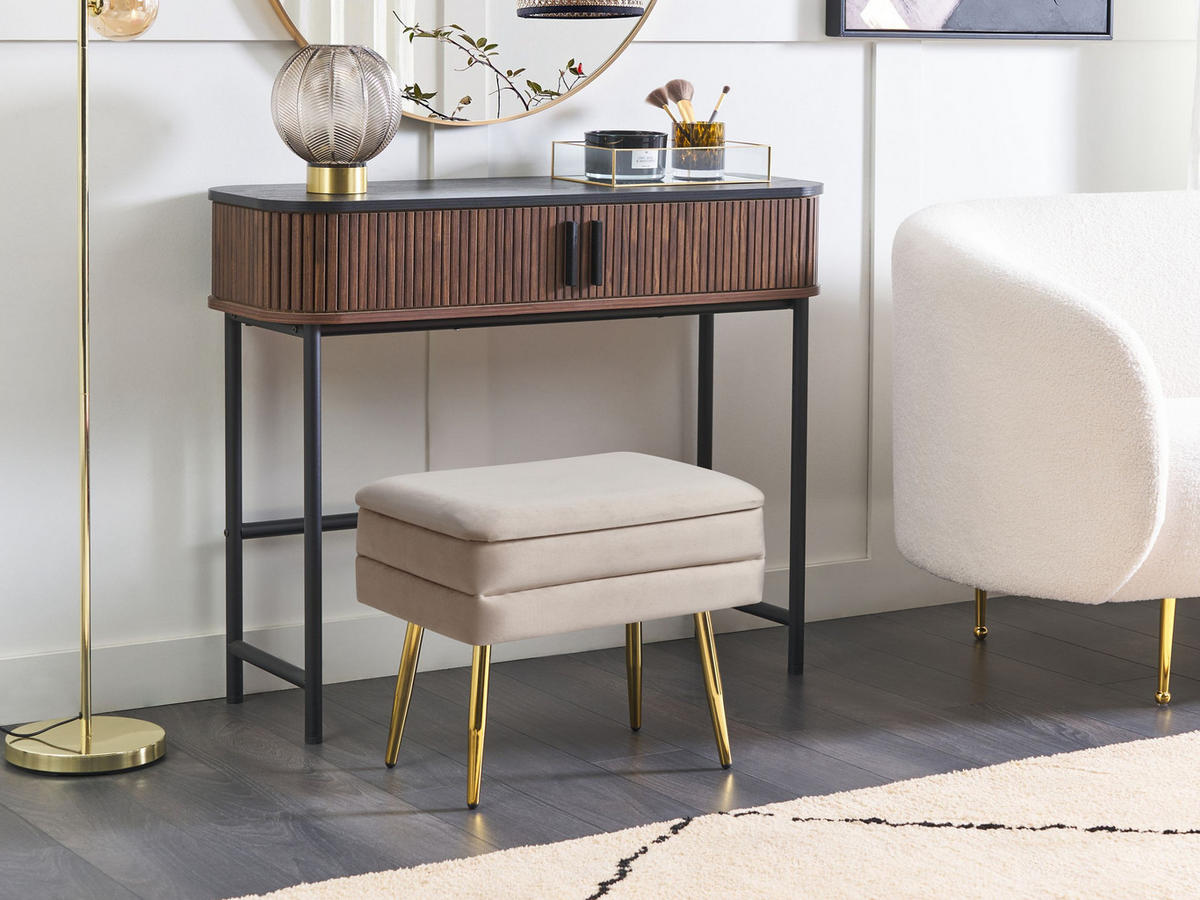 TRUHENBANK Hellbeige Odessa - Beige/Goldfarben, Textil (49/42/34cm) - Beliani