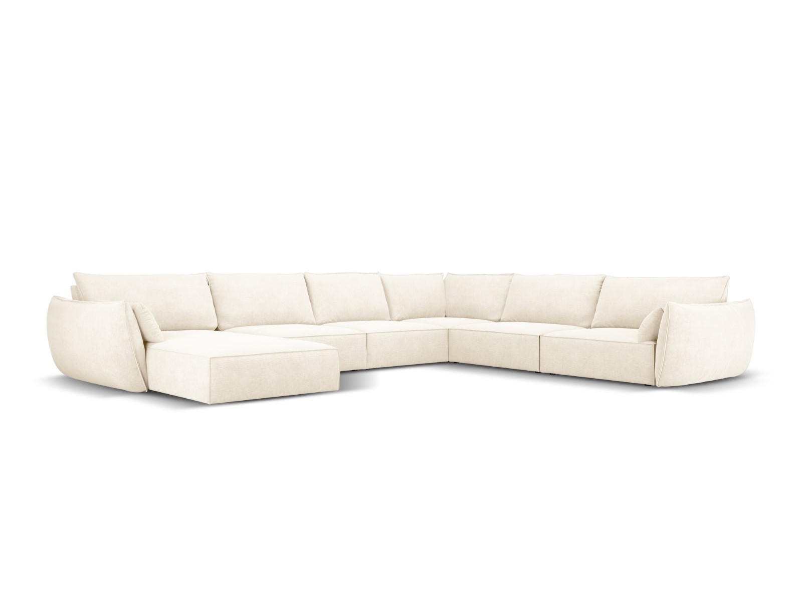 PANORAMASOFA rechts Kaelle aus Chenille-Stoff leichtes beige 8 Sitzplätze - Creme, Textil (284/85/384cm) - Micadoni
