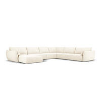 PANORAMASOFA rechts Kaelle aus Chenille-Stoff leichtes beige 8 Sitzplätze - Creme, Textil (284/85/384cm) - Micadoni