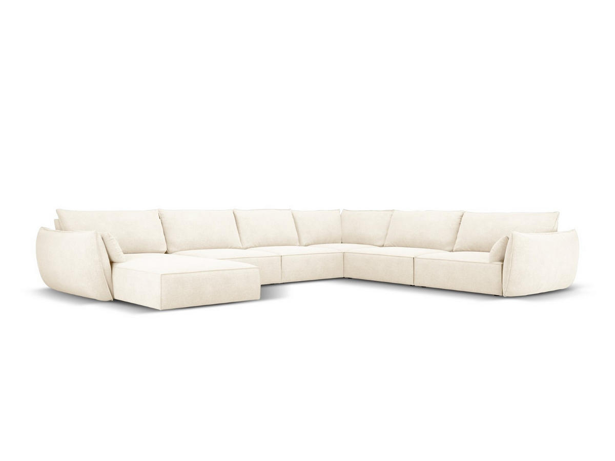 PANORAMASOFA rechts Kaelle aus Chenille-Stoff leichtes beige 8 Sitzplätze - Creme, Textil (284/85/384cm) - Micadoni