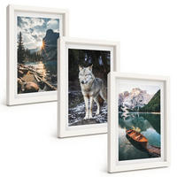 BILDER SET 3er Set - 20x30 cm Weißer Rahmen - Berge, Seen, Wölfe, Natur - Weiß, Kunststoff (20/30cm) - TULUP