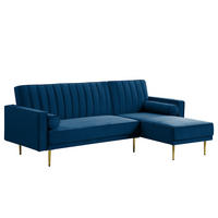 ECKSOFA mit Schlaffunktion - Goldfarben/Blaugrau, Textil/Metall (223/144cm) - home24