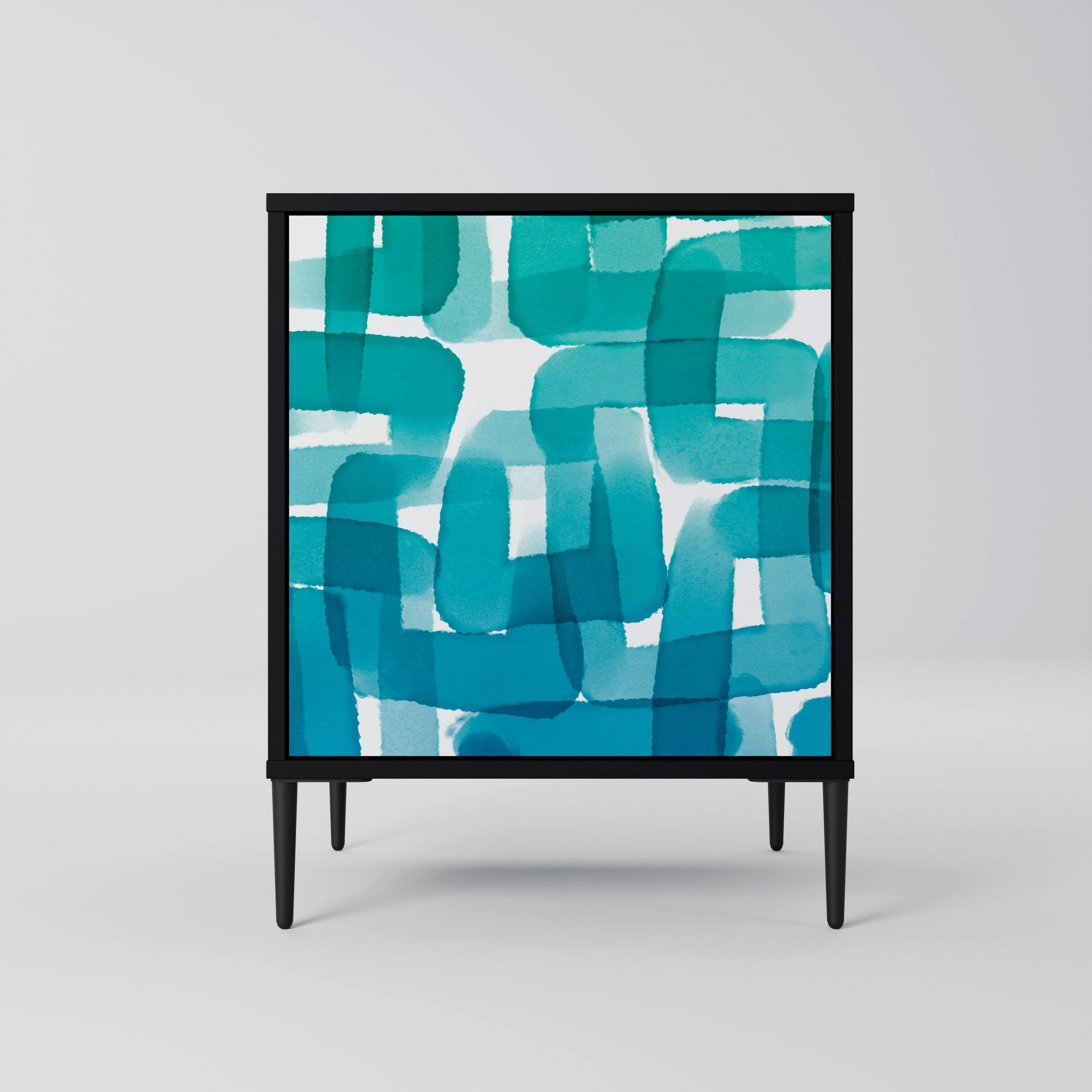 SIDEBOARD TURQUOISE RECTANGLES, Schwarz, 57,5x42x72,5 cm, Schwarze Metallfüße - Multicolor/Schwarz, Holzwerkstoff/Metall (57.5/72.5/42cm) - SpaceRebels