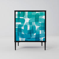 SIDEBOARD TURQUOISE RECTANGLES, Schwarz, 57,5x42x72,5 cm, Schwarze Metallfüße - Multicolor/Schwarz, Holzwerkstoff/Metall (57.5/72.5/42cm) - SpaceRebels