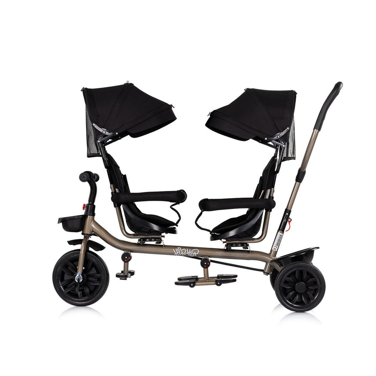 GESCHWISTERDREIRAD Hip Hop black Schiebegriff, Sitze 360° drehbar, Gurte - Schwarz, Metall (131/49/95cm) - Babyshoppen