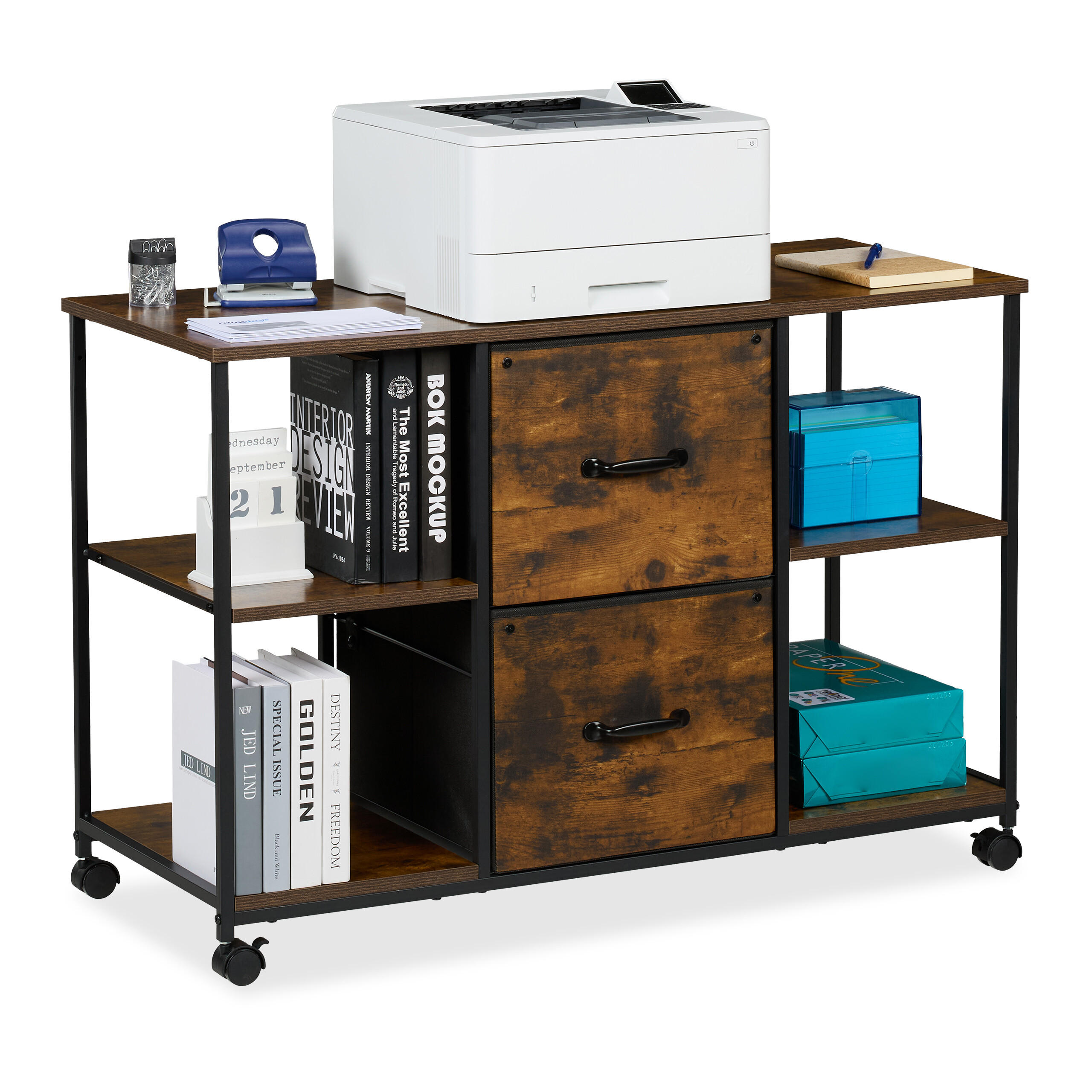 ROLLCONTAINER - Schwarz/Braun, Holz/Holzwerkstoff (100/67/40cm) - Relaxdays