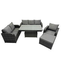 GARTENMÖBEL SET mit 3-Sitzer Sofa, Stuhl Höhenverstellbarer Esstisch 7-Sitzer Grau - Dunkelgrau/Grau, Glas/Kunststoff - Fimous