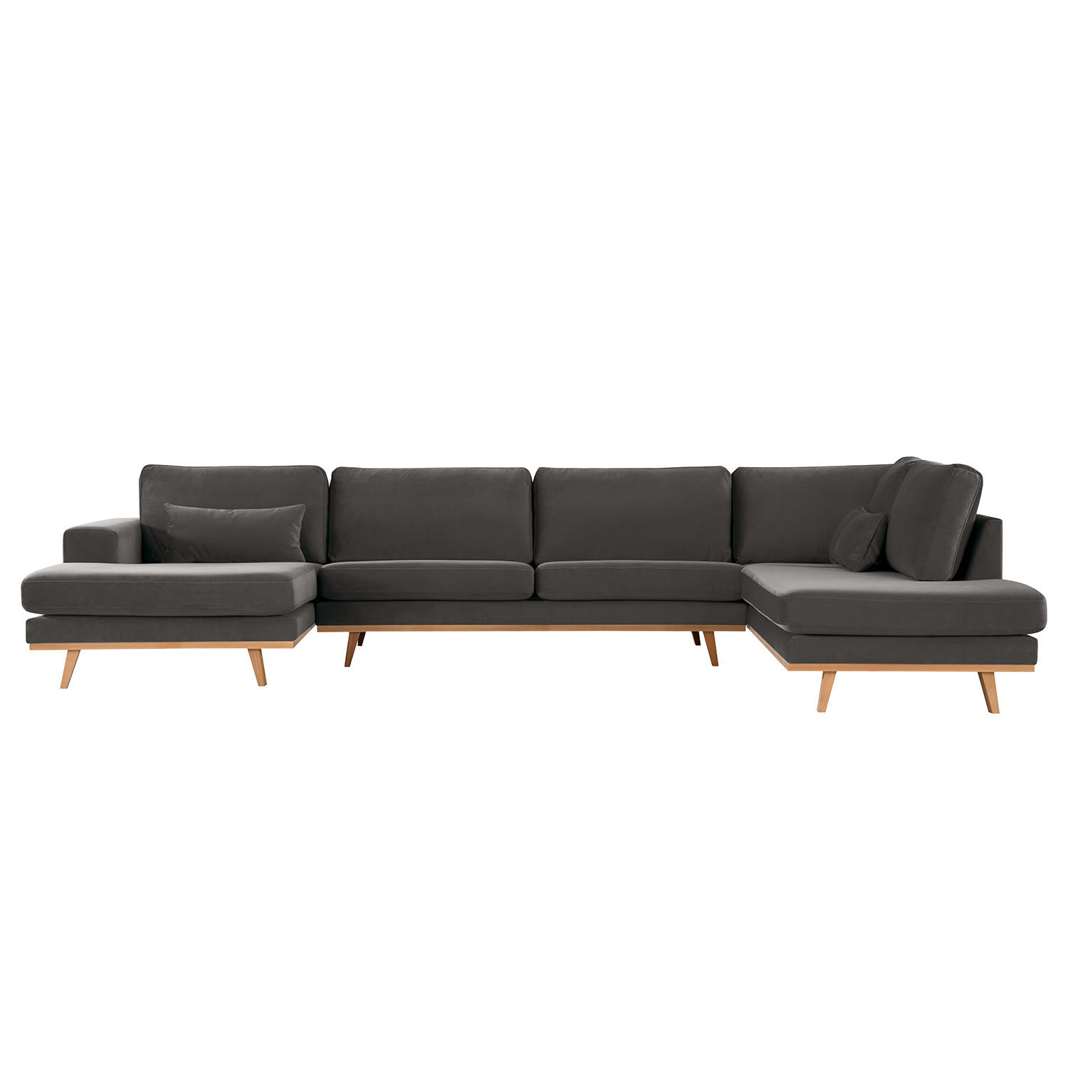 WOHNLANDSCHAFT mit Longchair - Dunkelgrau/Buchefarben, Textil (371/81/219cm) - home24