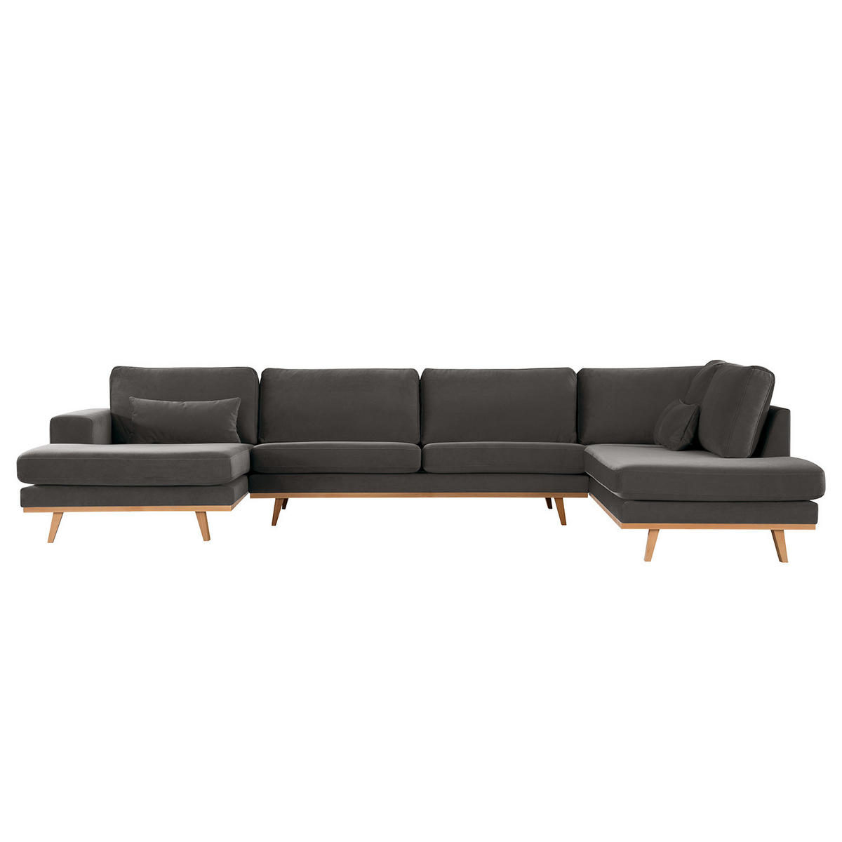 WOHNLANDSCHAFT mit Longchair - Dunkelgrau/Buchefarben, Textil (371/81/219cm) - home24