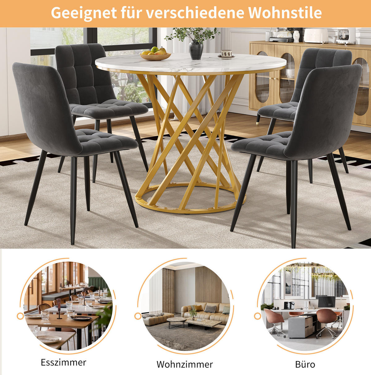 JEDÁLENSKÝ stôl 80/80/76 cm MDF a kov zlatá/biela - zlatá, kompozitné drevo (80/80/76cm) - BEAOK