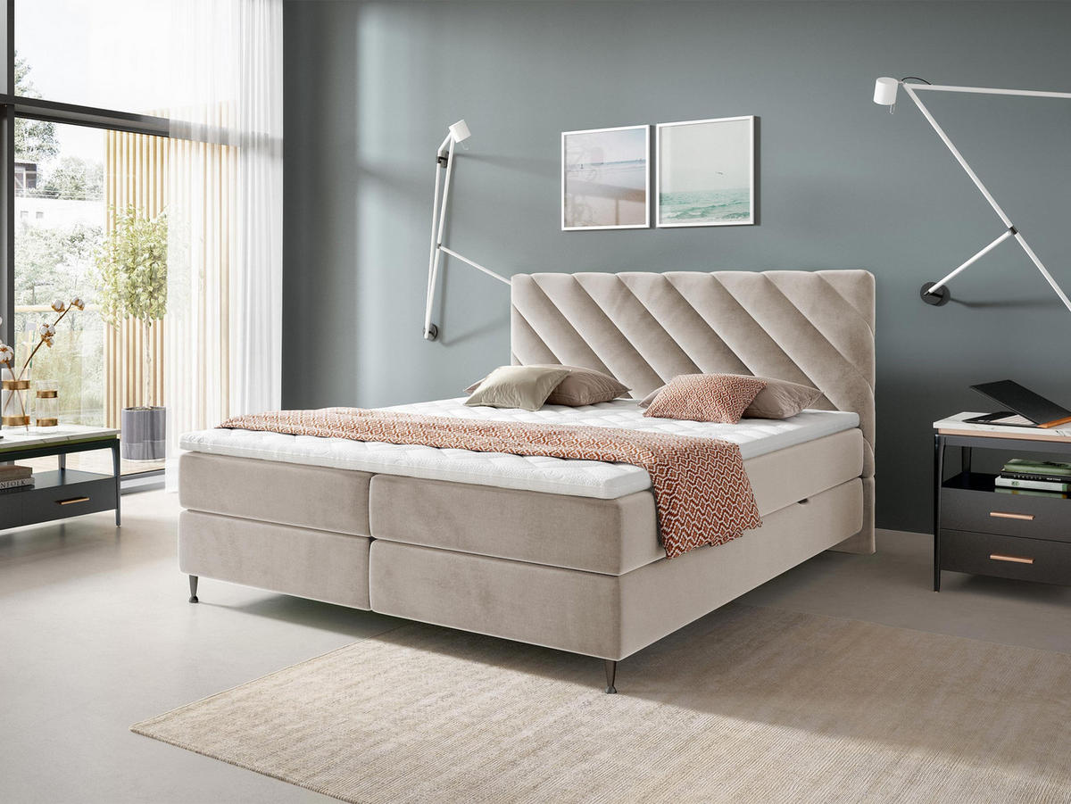 BOXBETT Enzo - Beige/Schwarz, Holz/Textil (140/200cm) - MIRJAN24