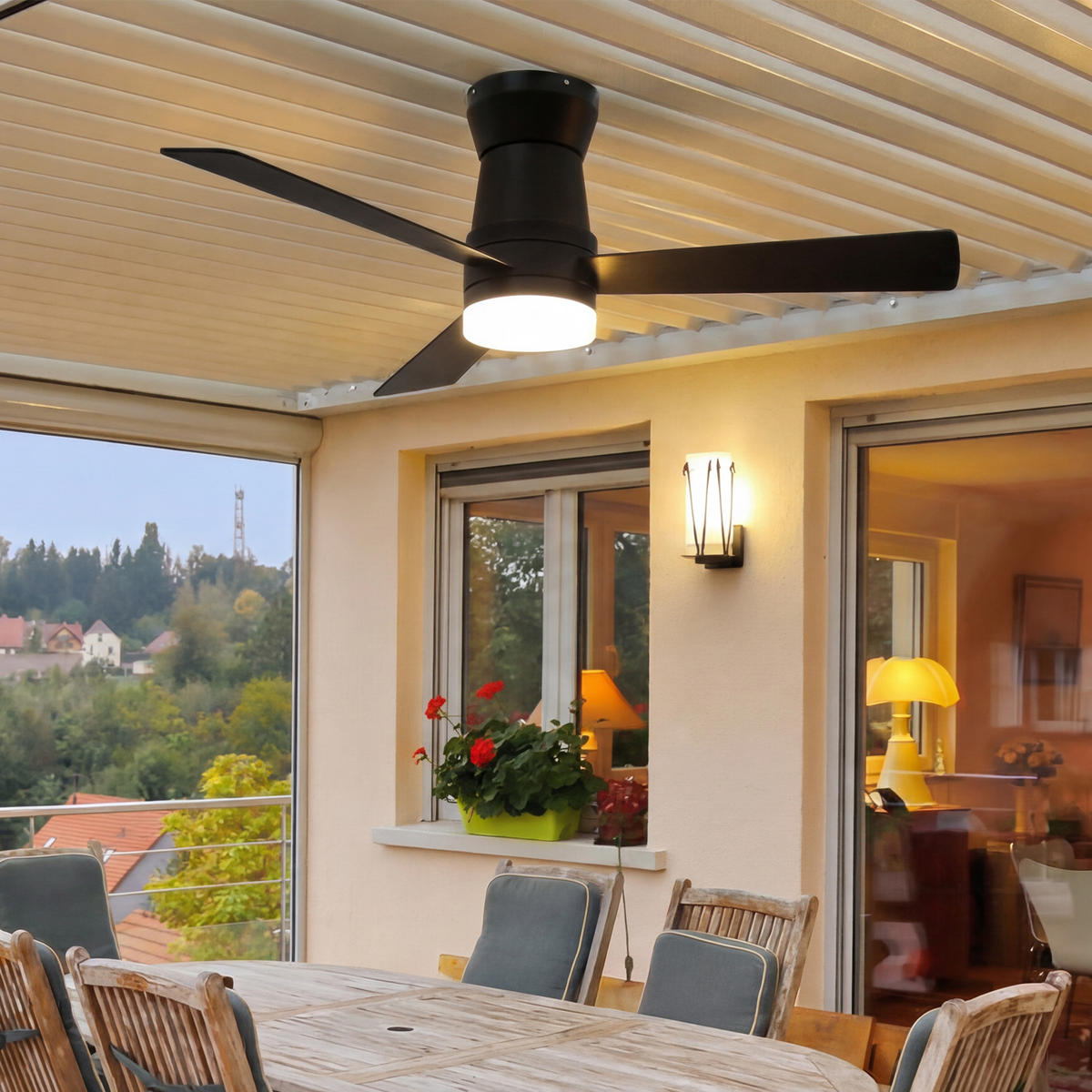 DECKENVENTILATOR mit LED-Licht, 106.6 cm, Weiß, 6 Stufen & Timer - Schwarz, Metall (106.6/106.6/29cm) - EuroLiving