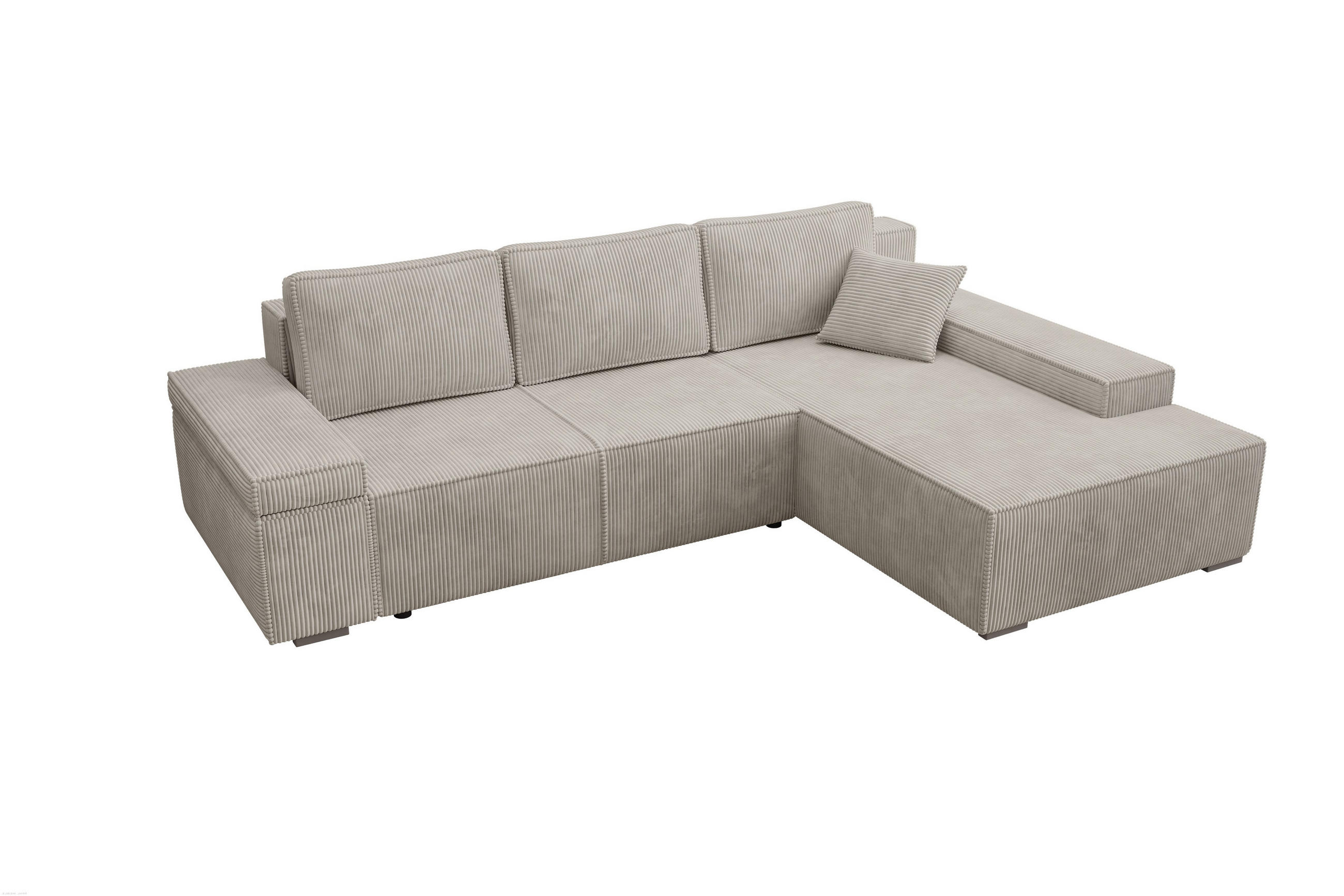 ECKSOFA Milo mit Schlaffunktion und Bettkasten, Couch L-Form, Cord-Stoff, 273x85x185 cm, Beige - Beige, Holz (273/185cm) - PROMETO Möbel