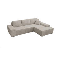 ECKSOFA Milo mit Schlaffunktion und Bettkasten, Couch L-Form, Cord-Stoff, 273x85x185 cm, Beige - Beige, Holz (273/185cm) - PROMETO Möbel