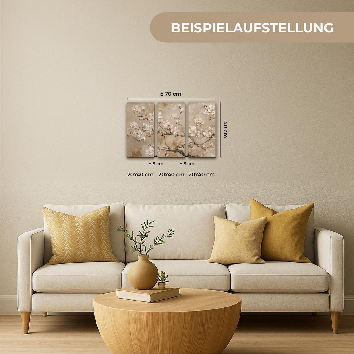 LEINWANDBILD 3er Set Beige - Blüte - Modern 60x40 cm - Greige, Textil (60/40cm) - MuchoWow