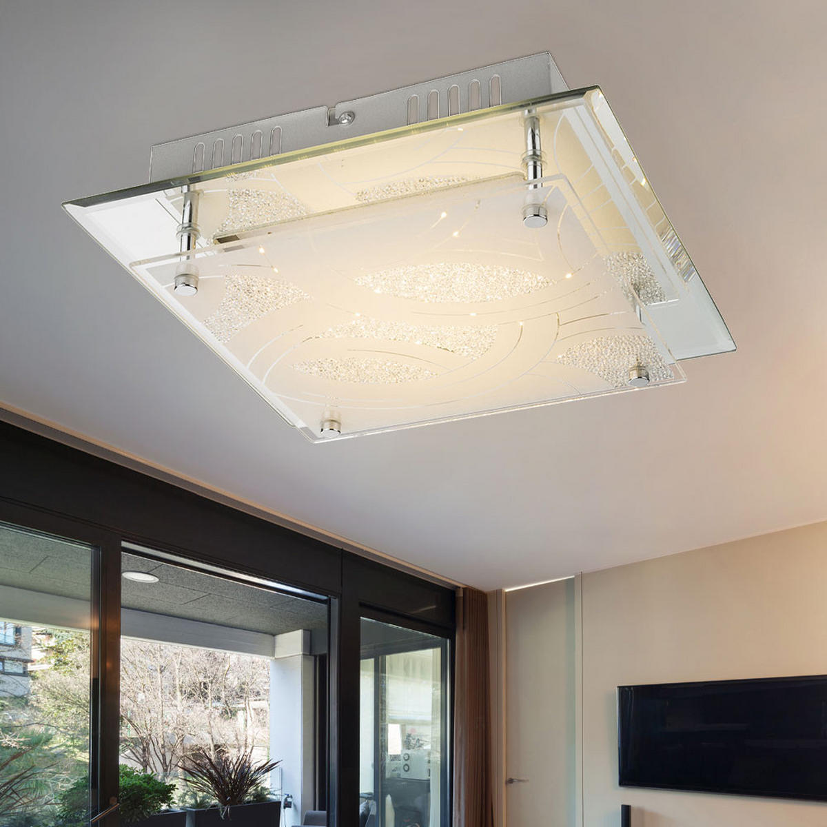LED DECKENLEUCHTE NOIR II Weiß Glassatiniert - Weiß, Glas (26/26/7.6cm) - Globo Lighting